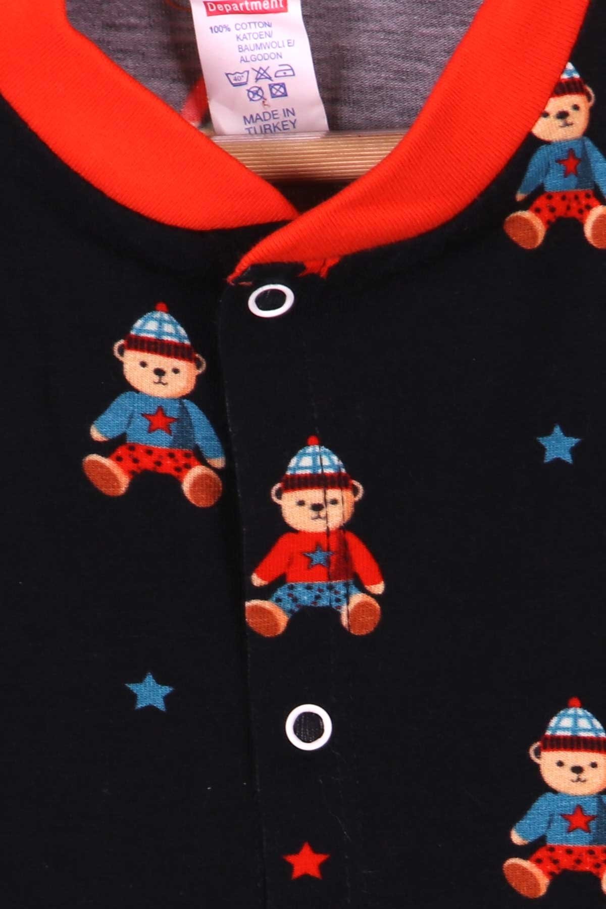Breeze Erkek Bebek Pijama Takımı Çıtçıtlı Ayıcıklı Turuncu (0-3 Ay-9 Ay)