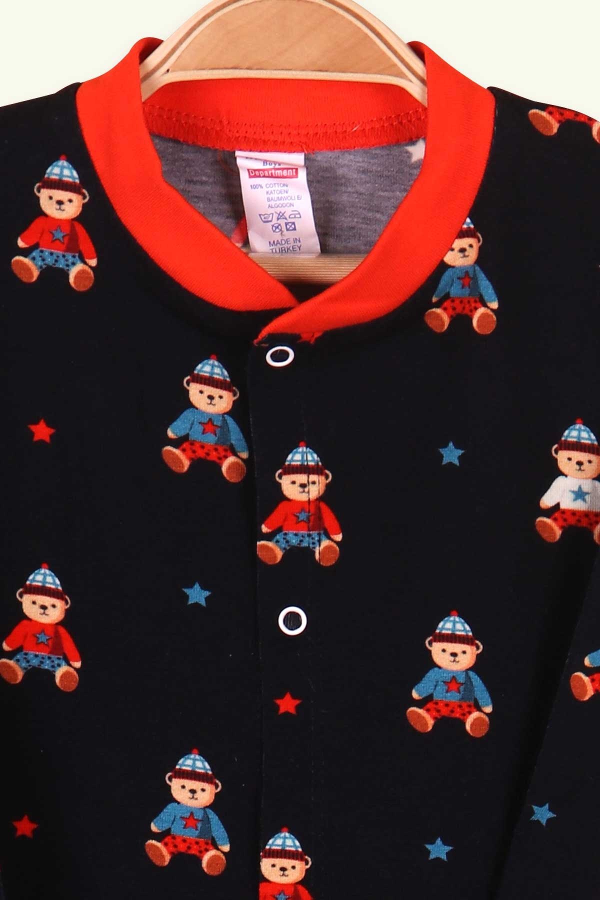 Breeze Erkek Bebek Pijama Takımı Çıtçıtlı Ayıcıklı Turuncu (0-3 Ay-9 Ay)