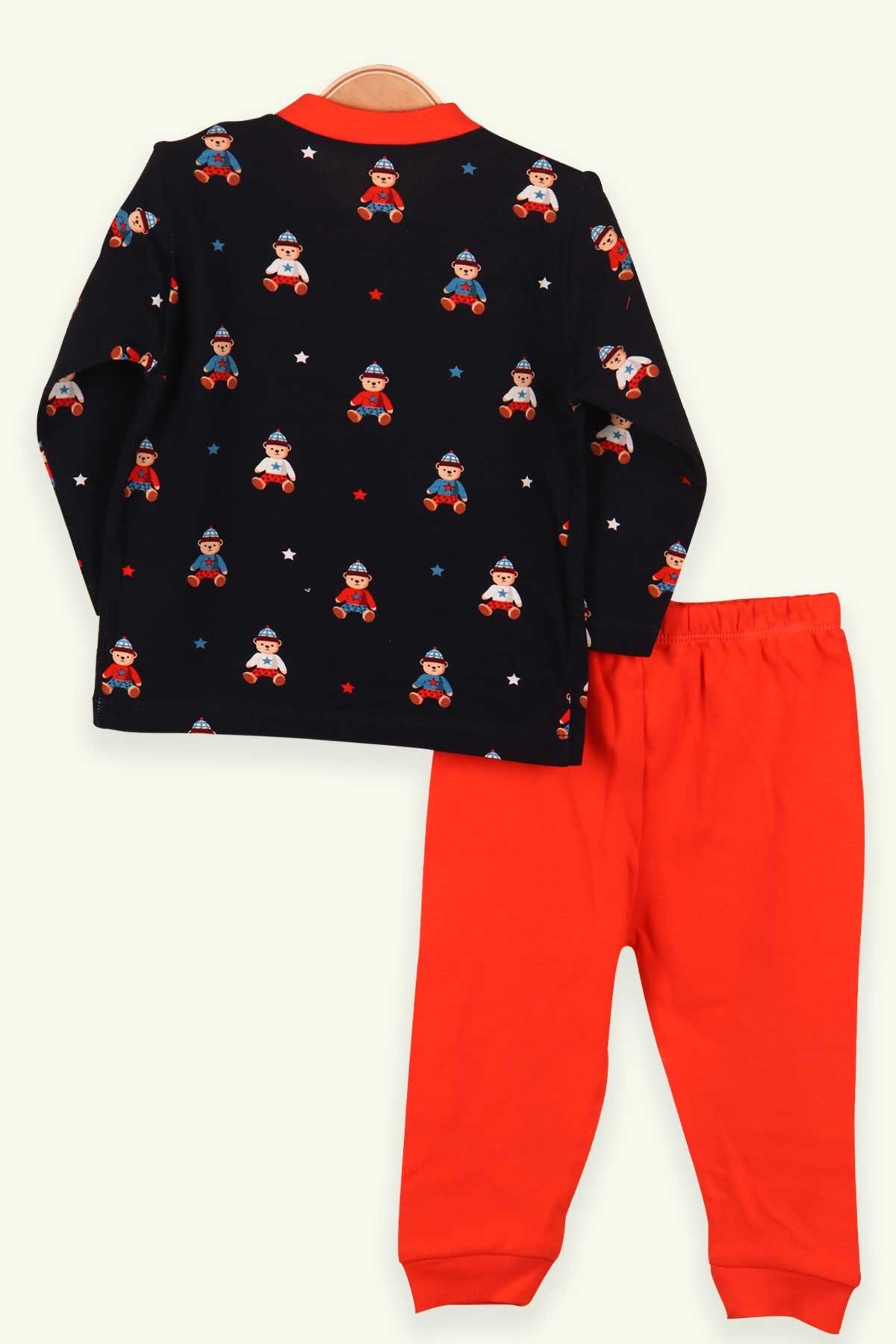 Breeze Erkek Bebek Pijama Takımı Çıtçıtlı Ayıcıklı Turuncu (0-3 Ay-9 Ay)