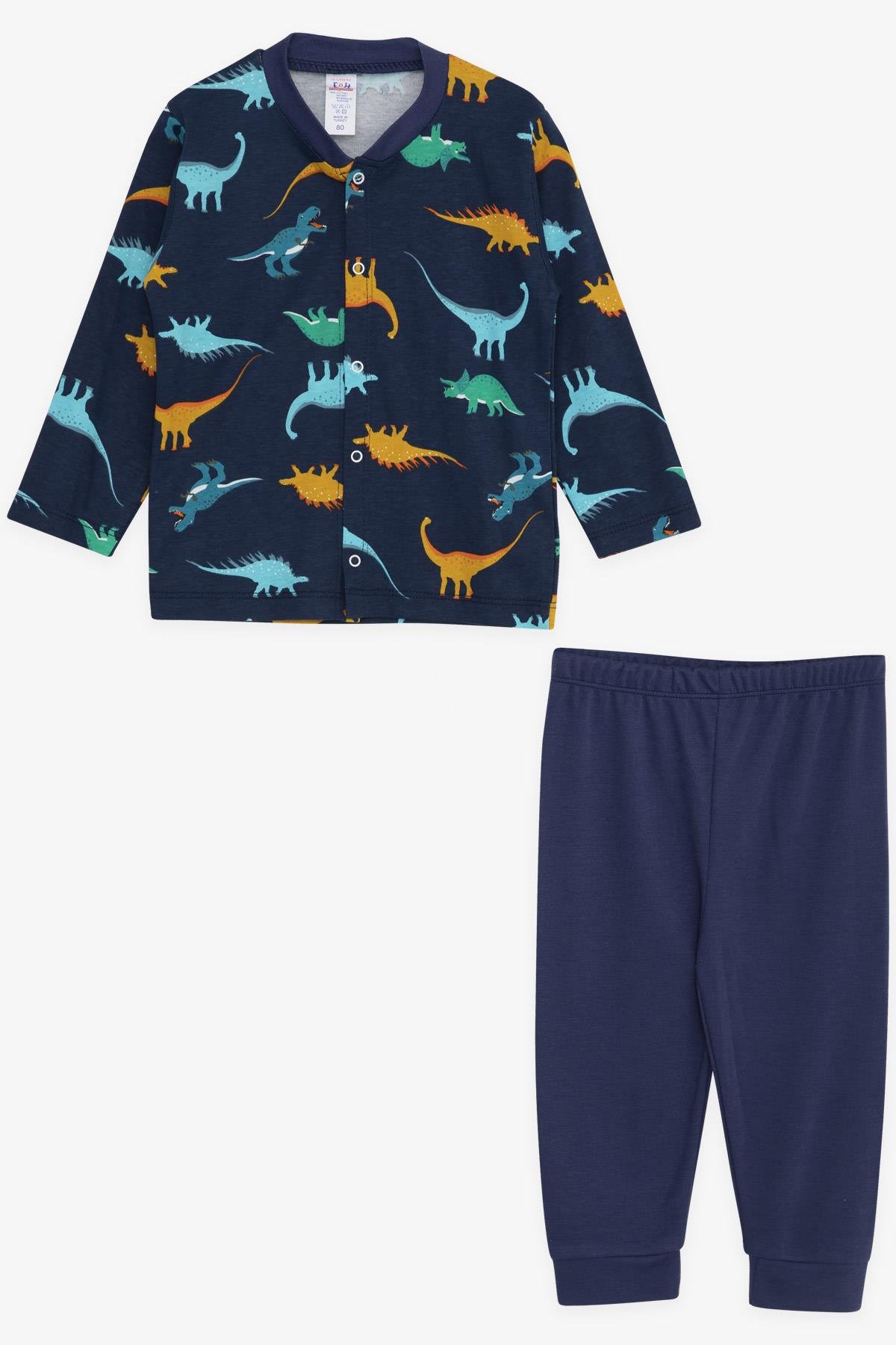Breeze Erkek Bebek Pijama Takımı Renkli Dinozor Desenli Lacivert (4 Ay-1 Yaş)