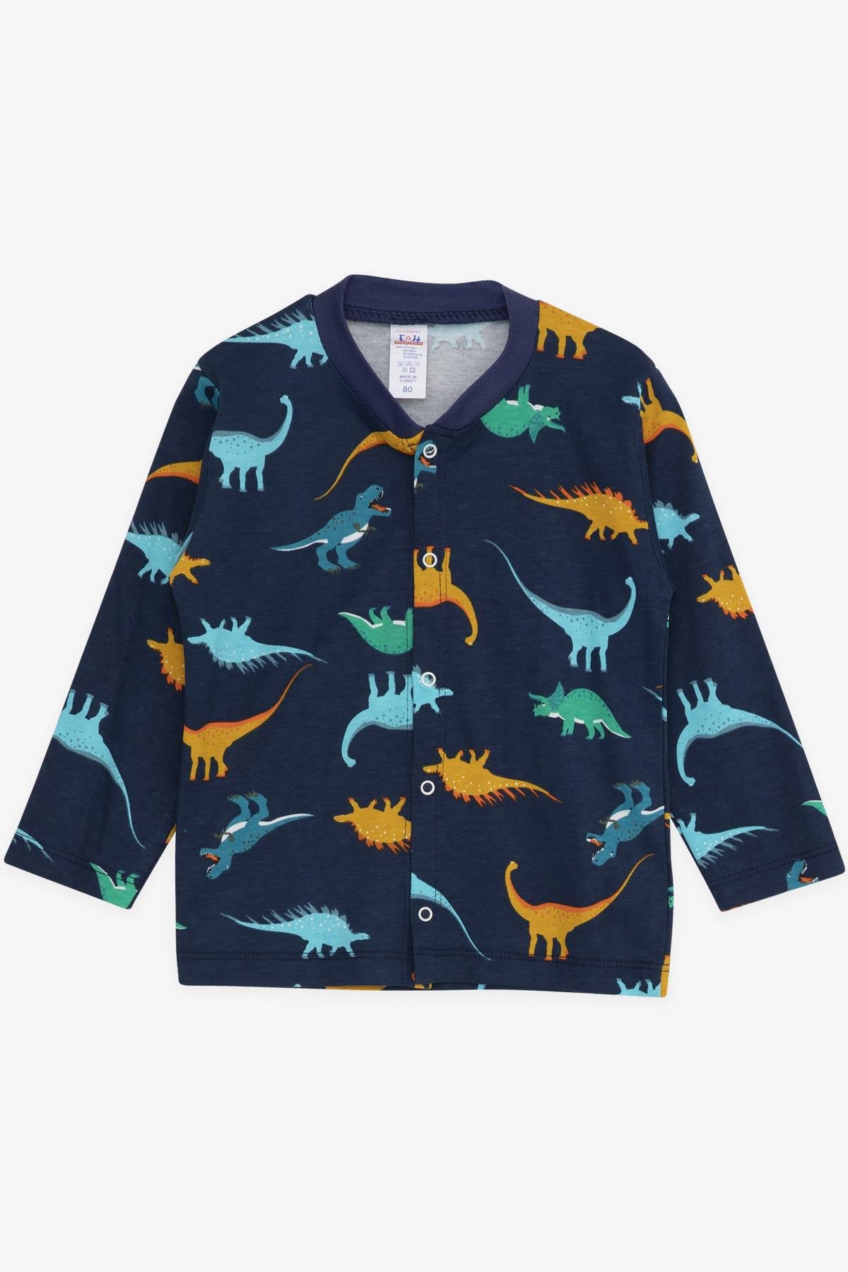 Breeze Erkek Bebek Pijama Takımı Renkli Dinozor Desenli Lacivert (4 Ay-1 Yaş)