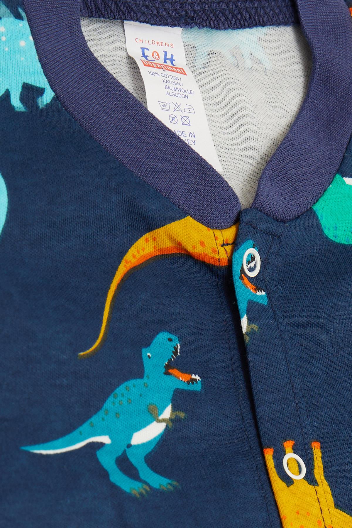Breeze Erkek Bebek Pijama Takımı Renkli Dinozor Desenli Lacivert (4 Ay-1 Yaş)