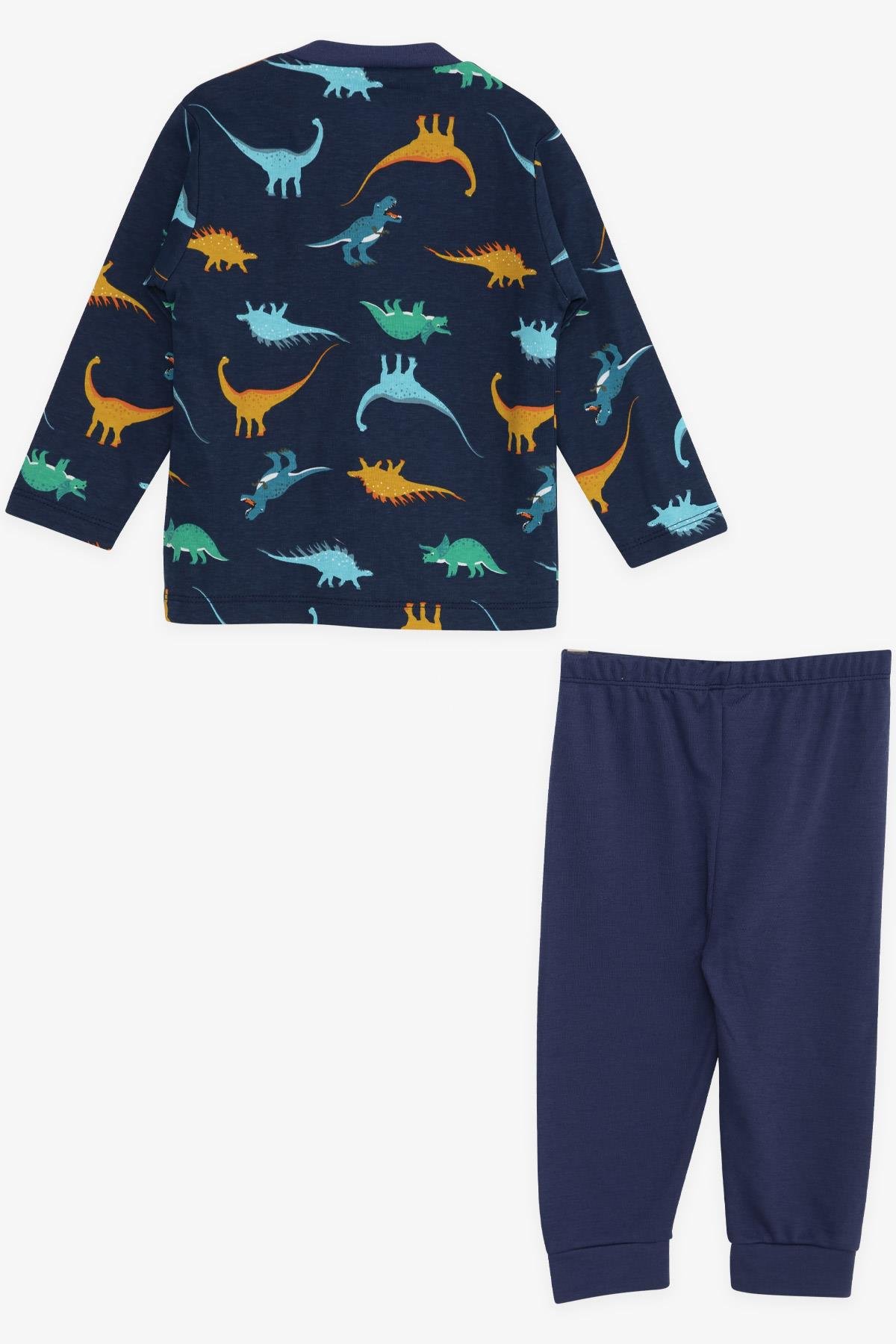 Breeze Erkek Bebek Pijama Takımı Renkli Dinozor Desenli Lacivert (4 Ay-1 Yaş)
