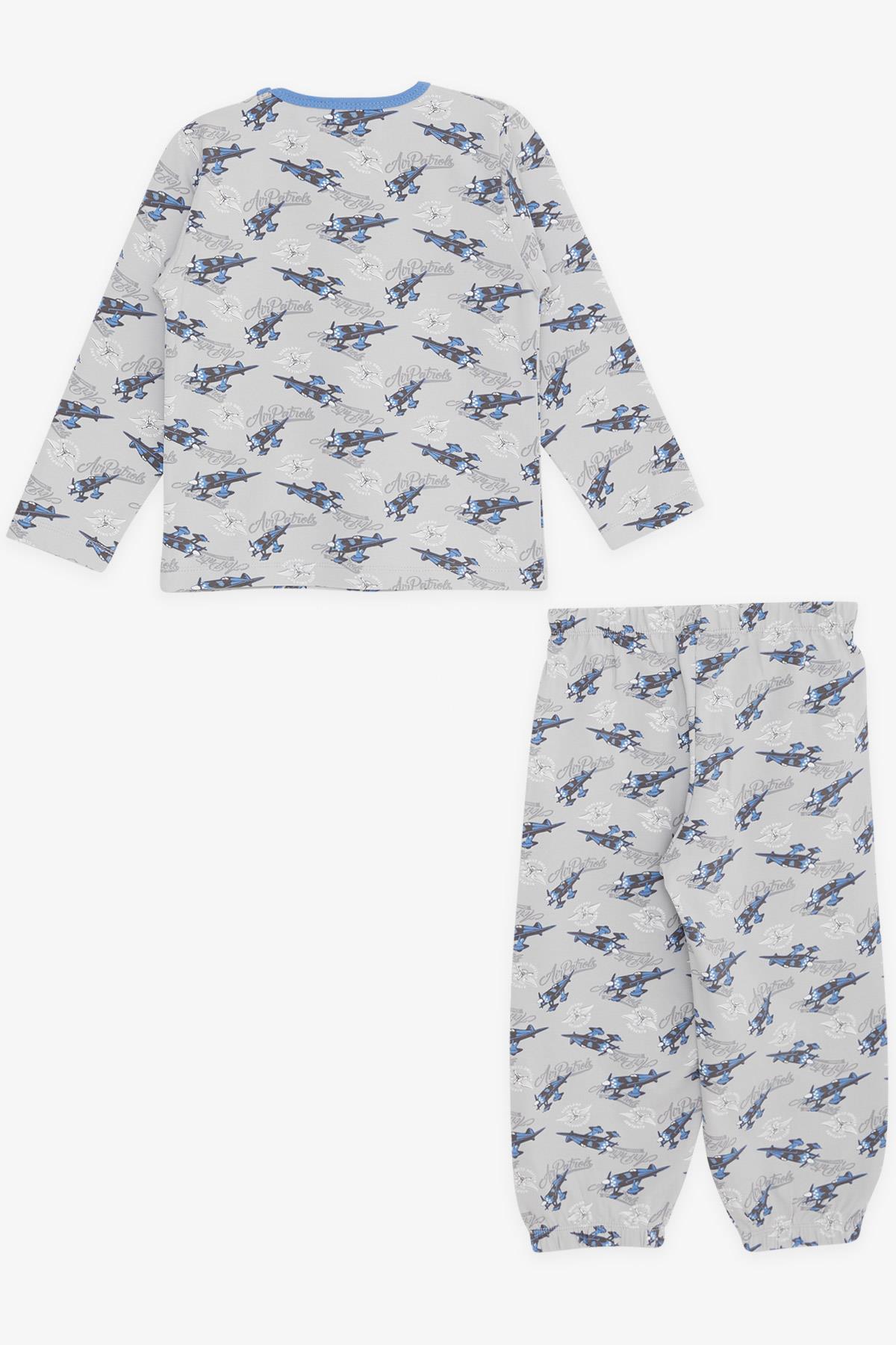 Breeze Erkek Bebek Pijama Takımı Uçak Desenli Gri (9 Ay-3 Yaş)