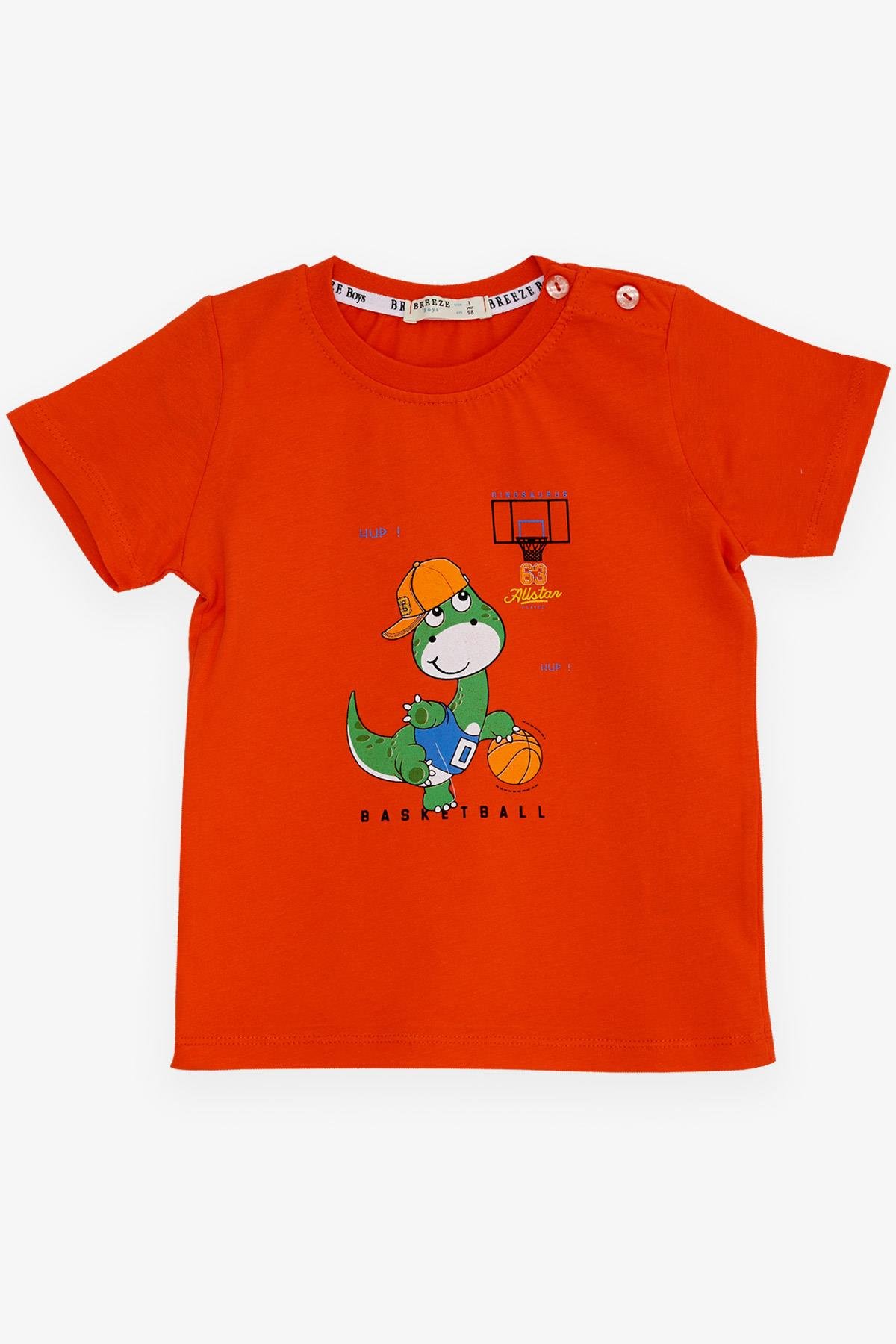 Breeze Erkek Bebek Tişört Basketçi Dinozor Baskılı Turuncu (9 Ay-3 Yaş)