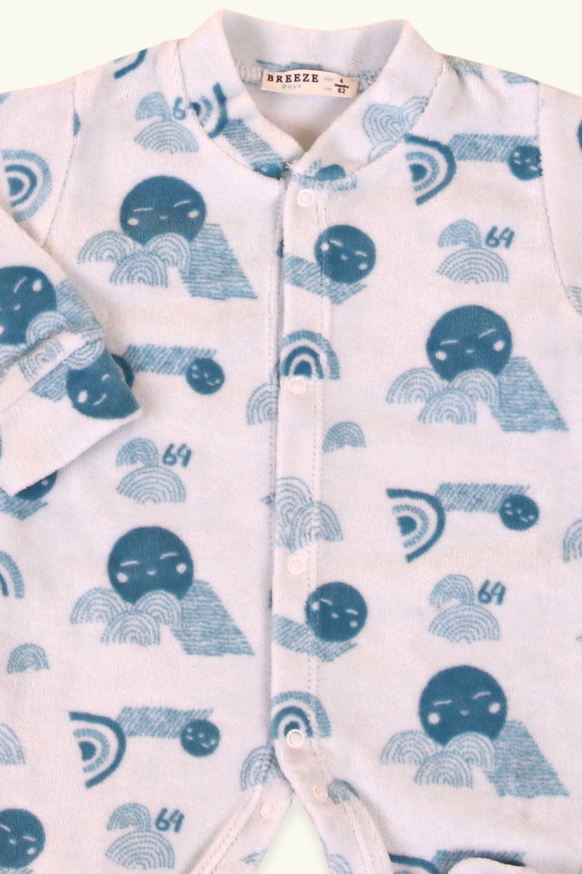 Breeze Erkek Bebek Tulum Emoji Desenli Bebe Mavisi (0-3 Ay-4 Ay)