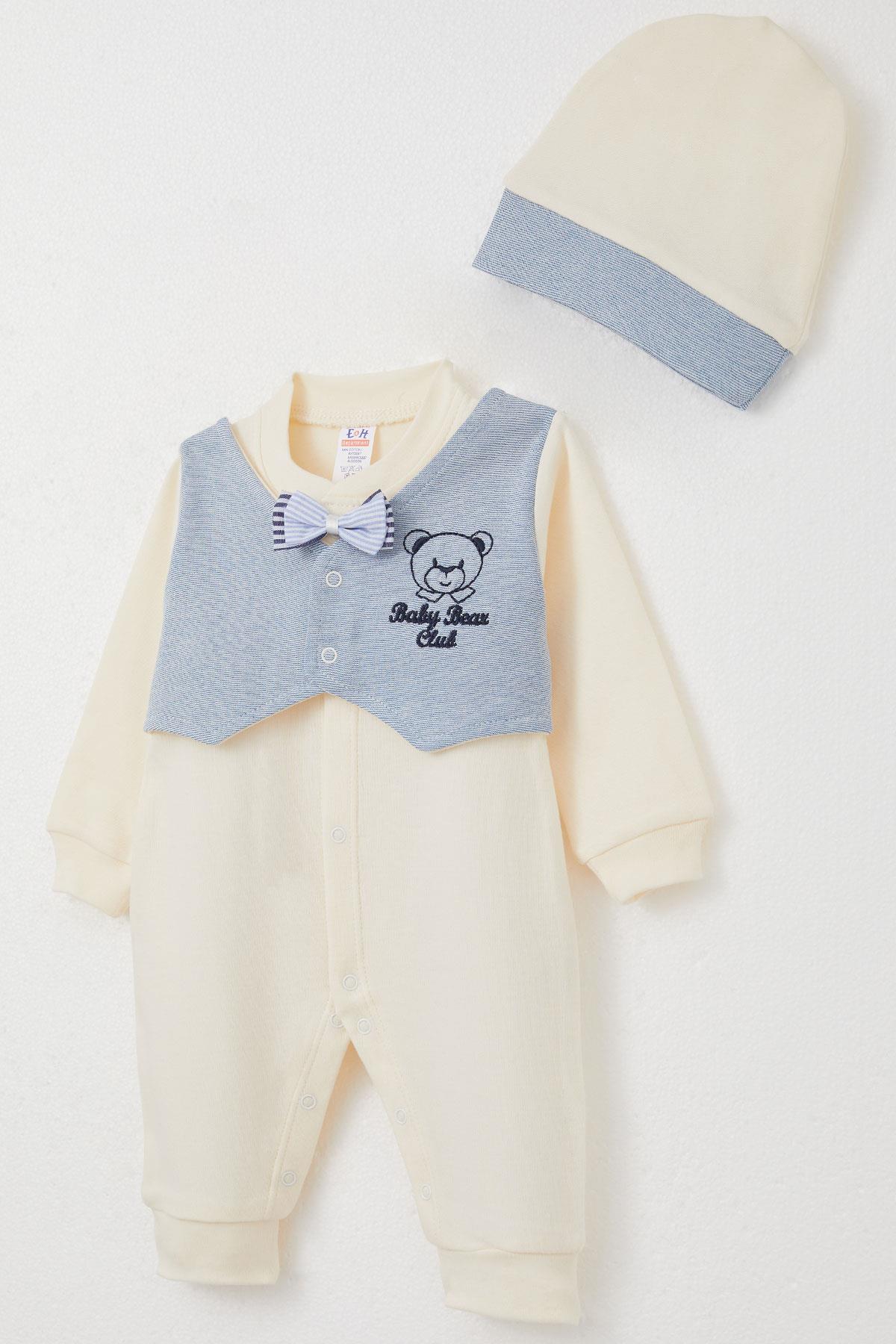 Breeze Erkek Bebek Tulum Sabit Papyonlu Yelekli Krem (0-6 Ay)