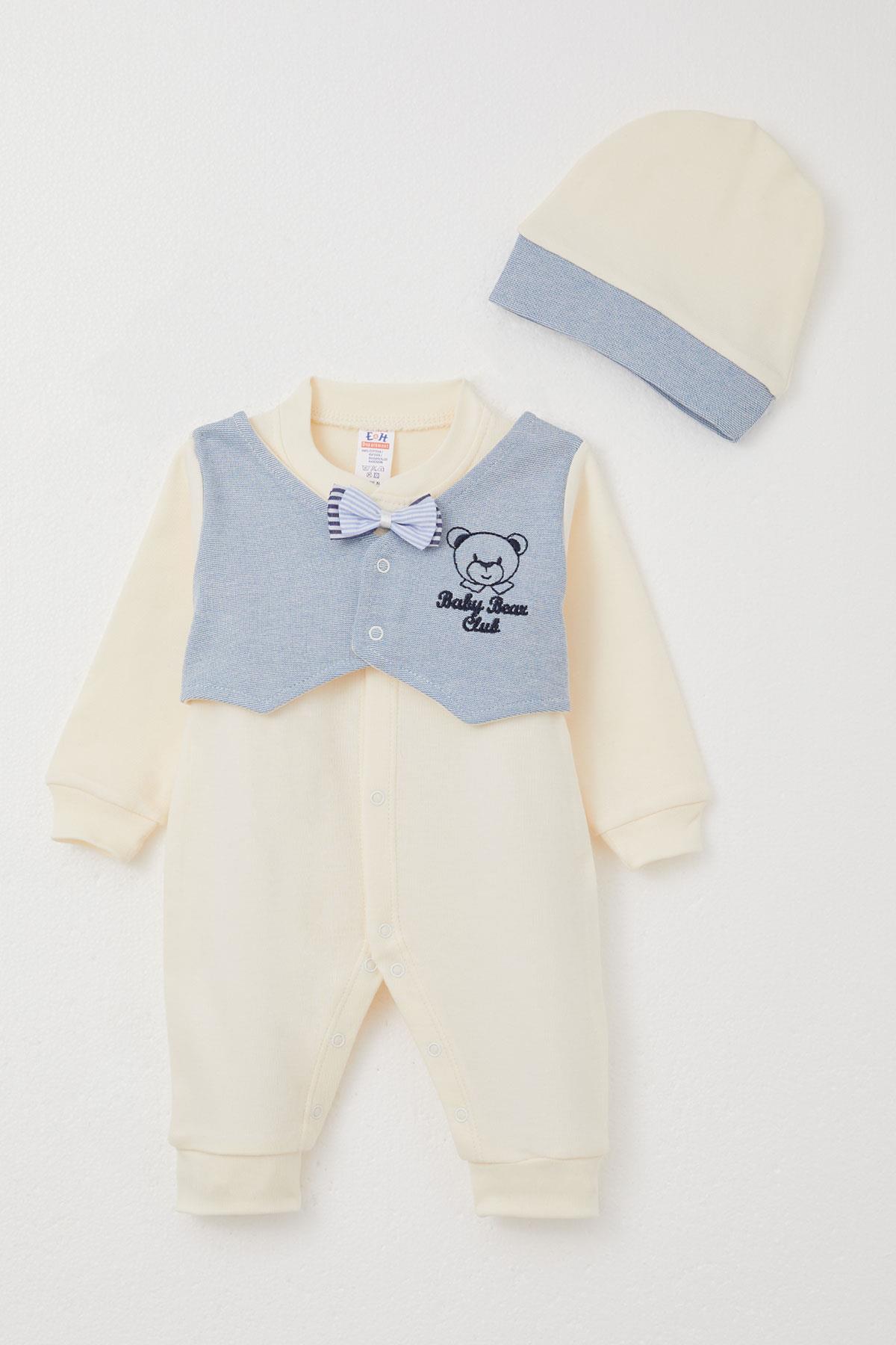 Breeze Erkek Bebek Tulum Sabit Papyonlu Yelekli Krem (0-6 Ay)