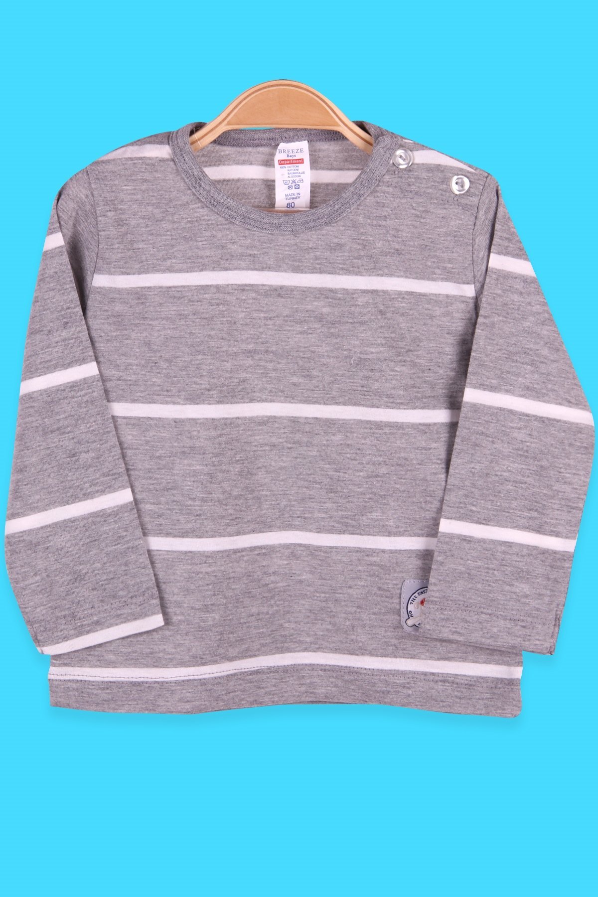 Breeze Erkek Bebek Uzun Kollu Tişört Patlı Çizgili Açık Gri (9 Ay-3 Yaş)