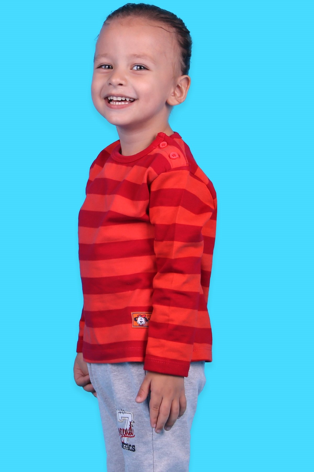 Breeze Erkek Bebek Uzun Kollu Tişört Patlı Çizgili Kırmızı (9 Ay-3 Yaş)