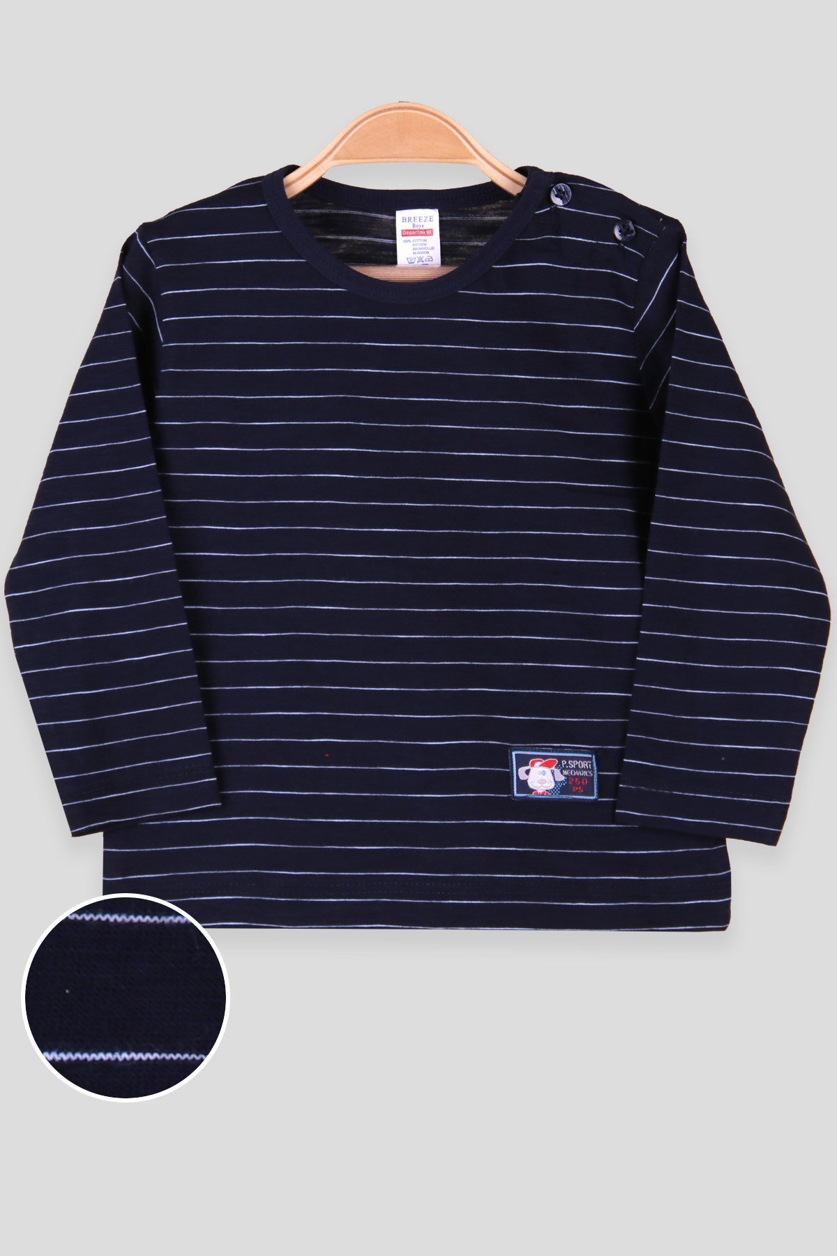 Breeze Erkek Bebek Uzun Kollu Tişört Patlı Çizgili Lacivert (9 Ay-3 Yaş)