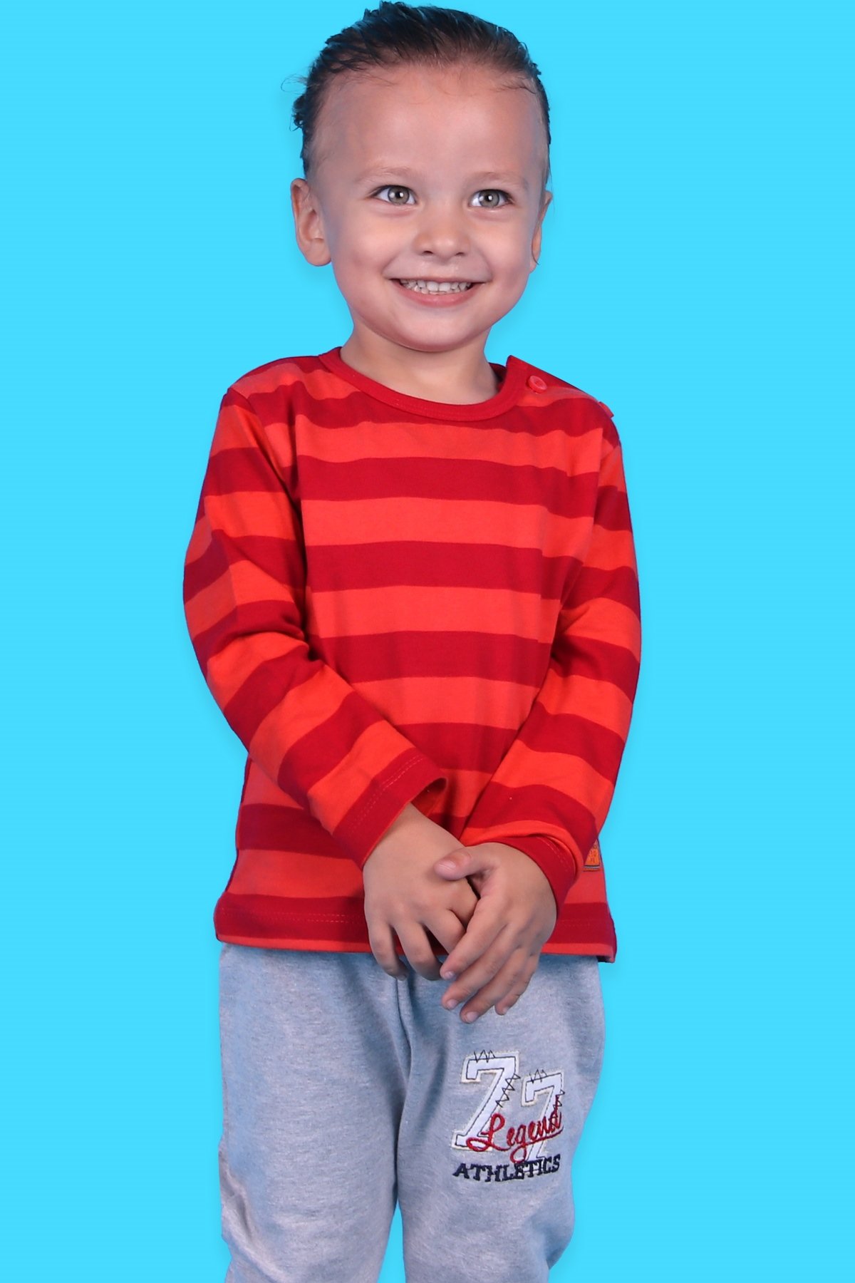 Breeze Erkek Bebek Uzun Kollu Tişört Patlı Çizgili Kırmızı (9 Ay-3 Yaş)