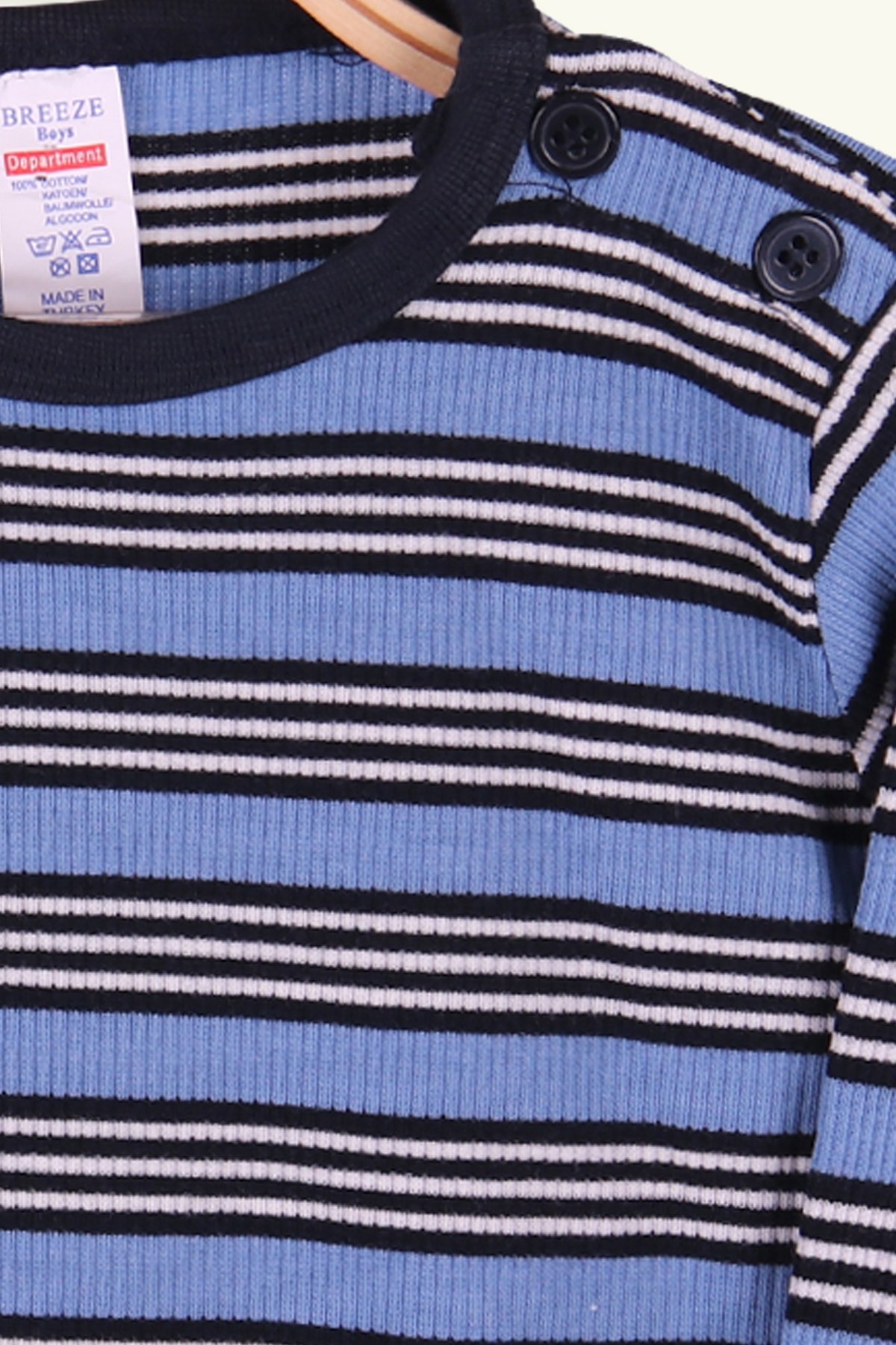 Breeze Erkek Bebek Uzun Kollu Tişört Patlı Çizgili Mavi (9 Ay-3 Yaş)