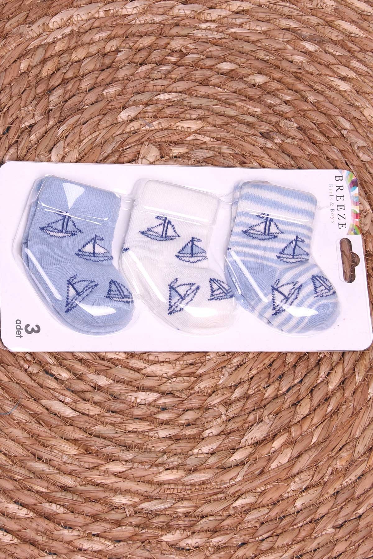 Breeze Erkek Bebek Yenidoğan Çorap 3 lü Desenli Karışık Renk