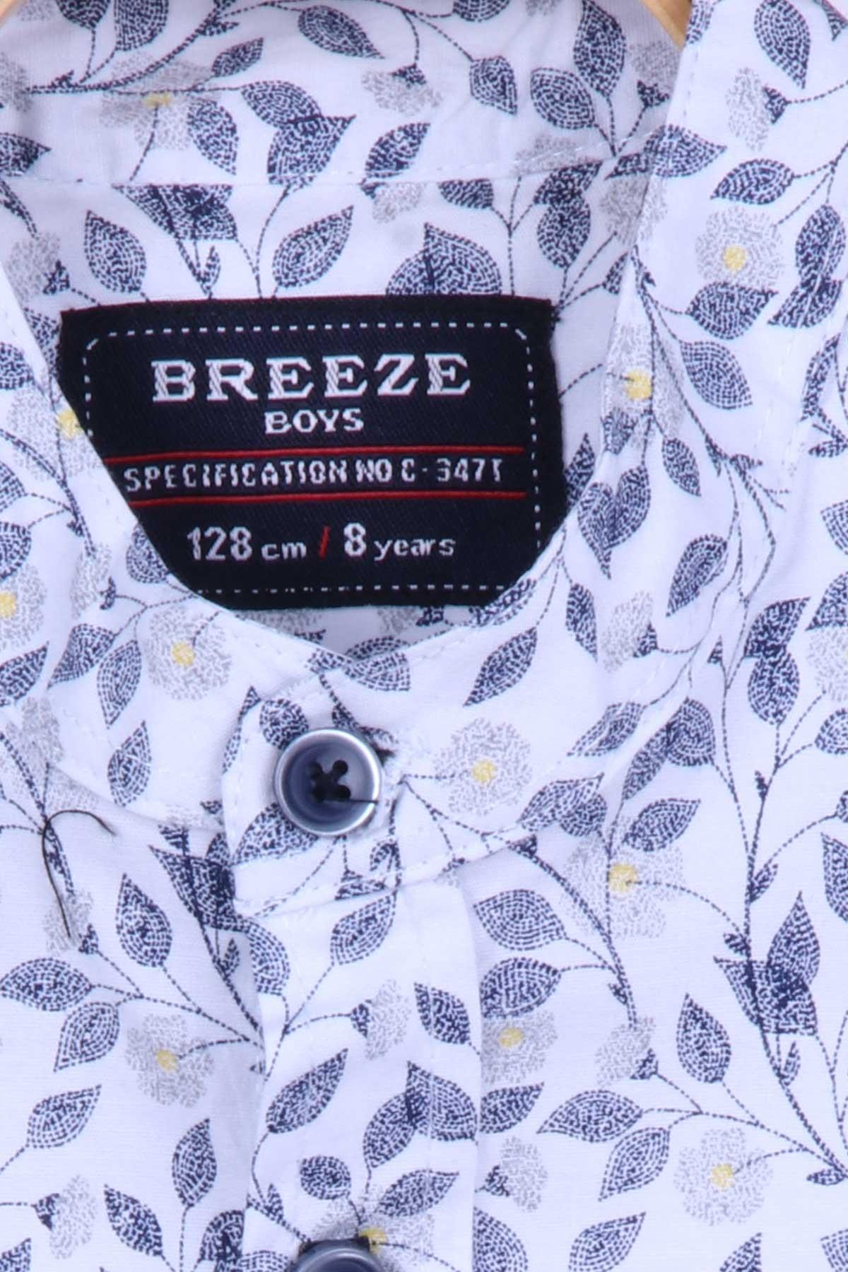 Breeze Erkek Çocuk Gömlek Çiçek Desenli Beyaz (8-14 Yaş)