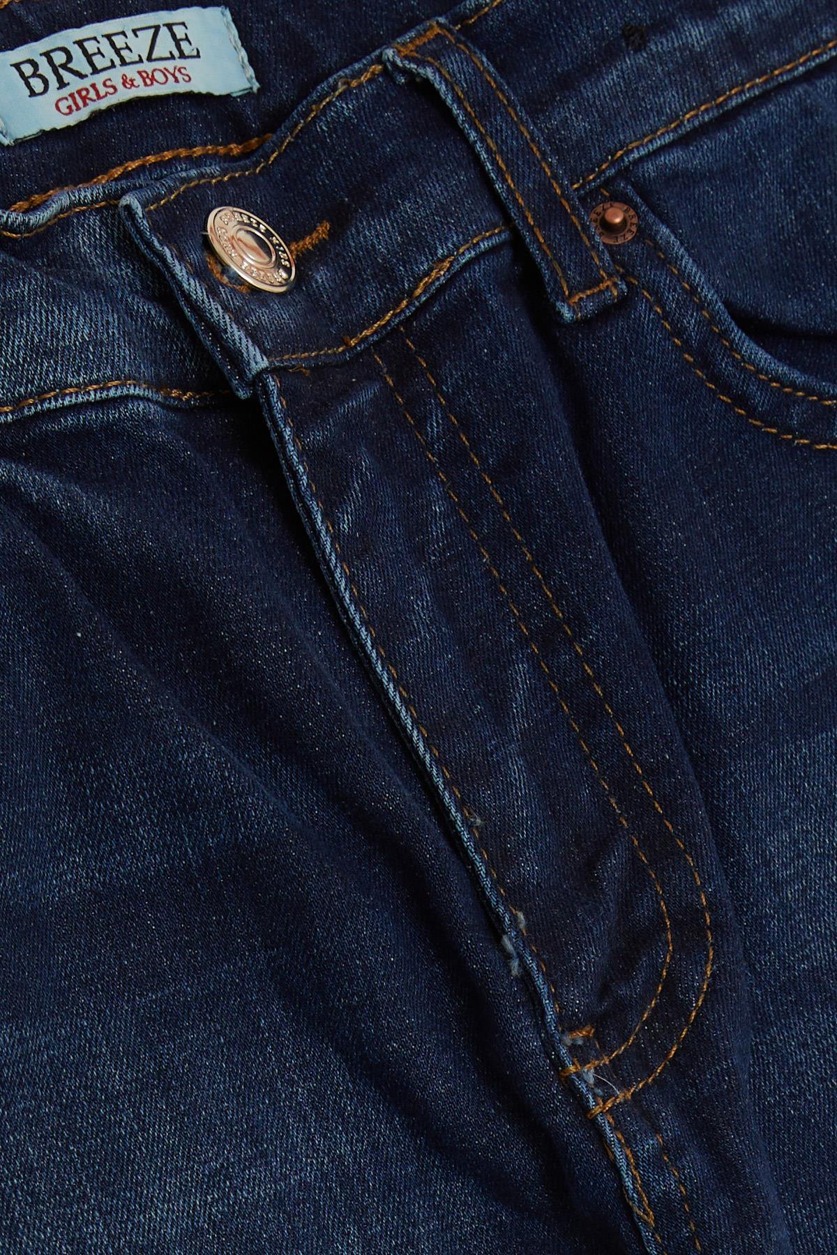 Breeze Erkek Çocuk Jean Pantolon Taşlanmış Cepli Düğmeli Mavi (9-14 Yaş)