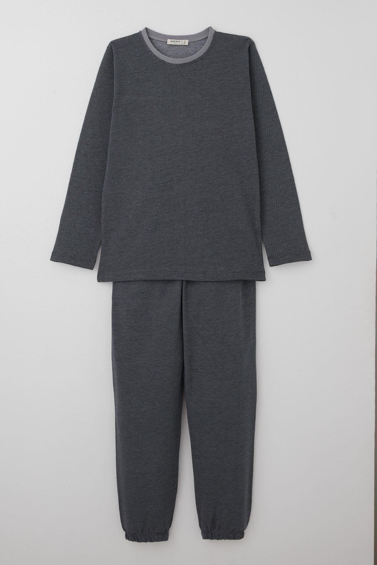 Breeze Erkek Çocuk Pijama Takımı Verev Çizgi Desenli Siyah (9-12 Yaş)