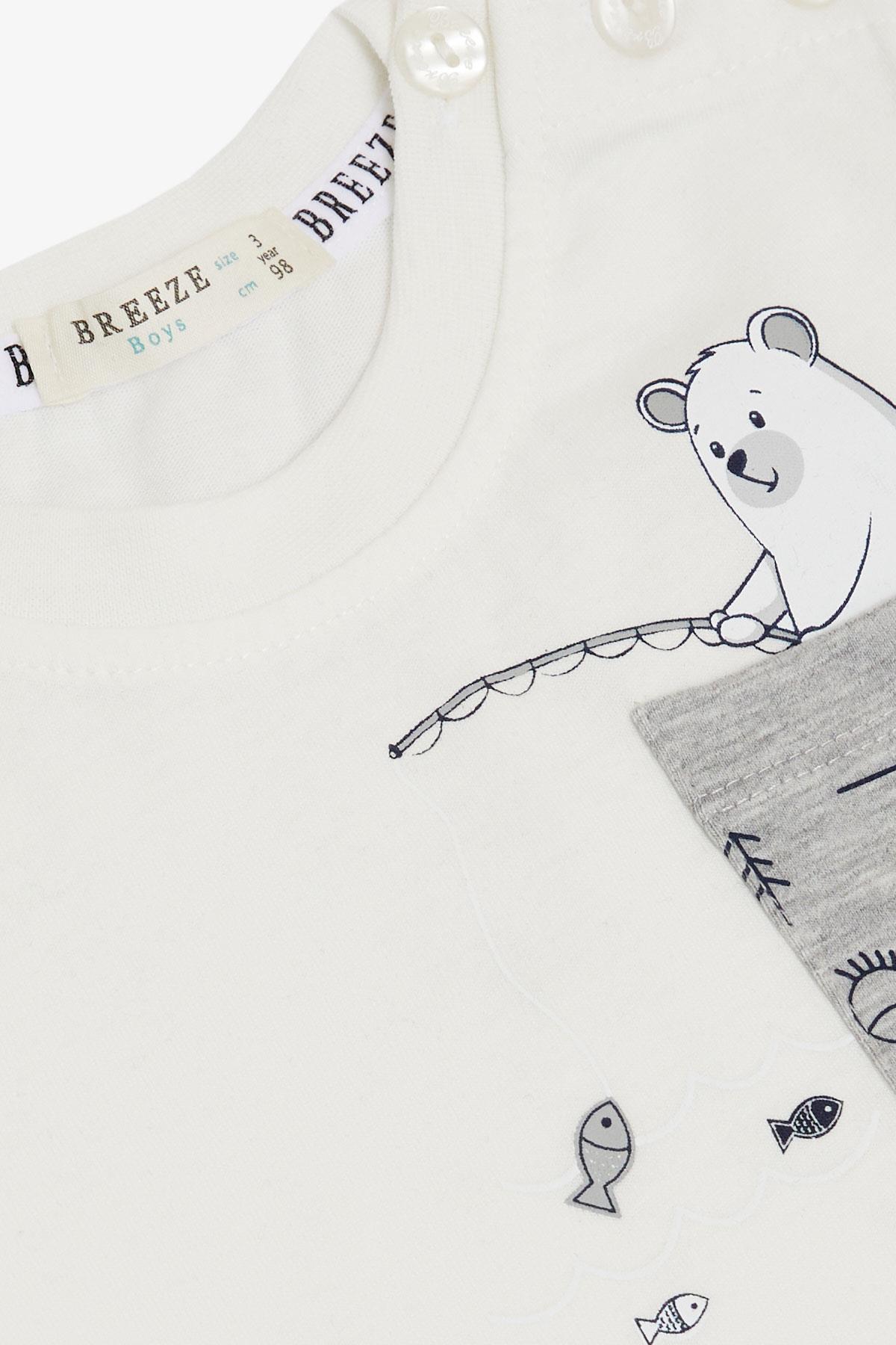 Breeze Erkek Çocuk Şort Takım Balıkçı Sevimli Panda Ekru (1.5-5 Yaş)