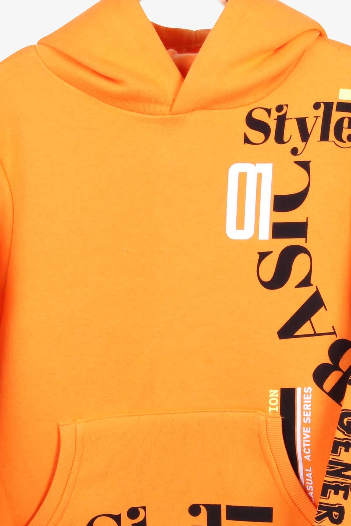 Breeze Erkek Çocuk Sweatshirt Baskılı Kapüşonlu Hardal Sarı (9-14 Yaş)