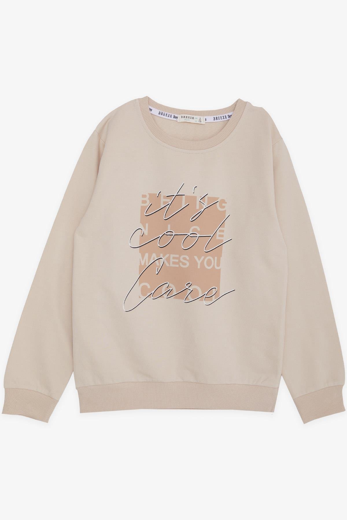 Breeze Erkek Çocuk Sweatshirt Cool Yazı Baskılı Bej (4-8 Yaş)