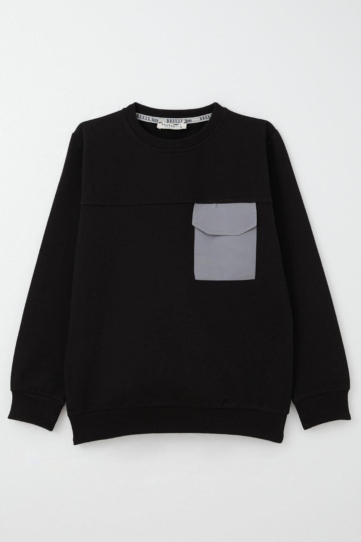 Breeze Erkek Çocuk Sweatshirt Kapaklı Cep Detaylı Siyah (6-12 Yaş)
