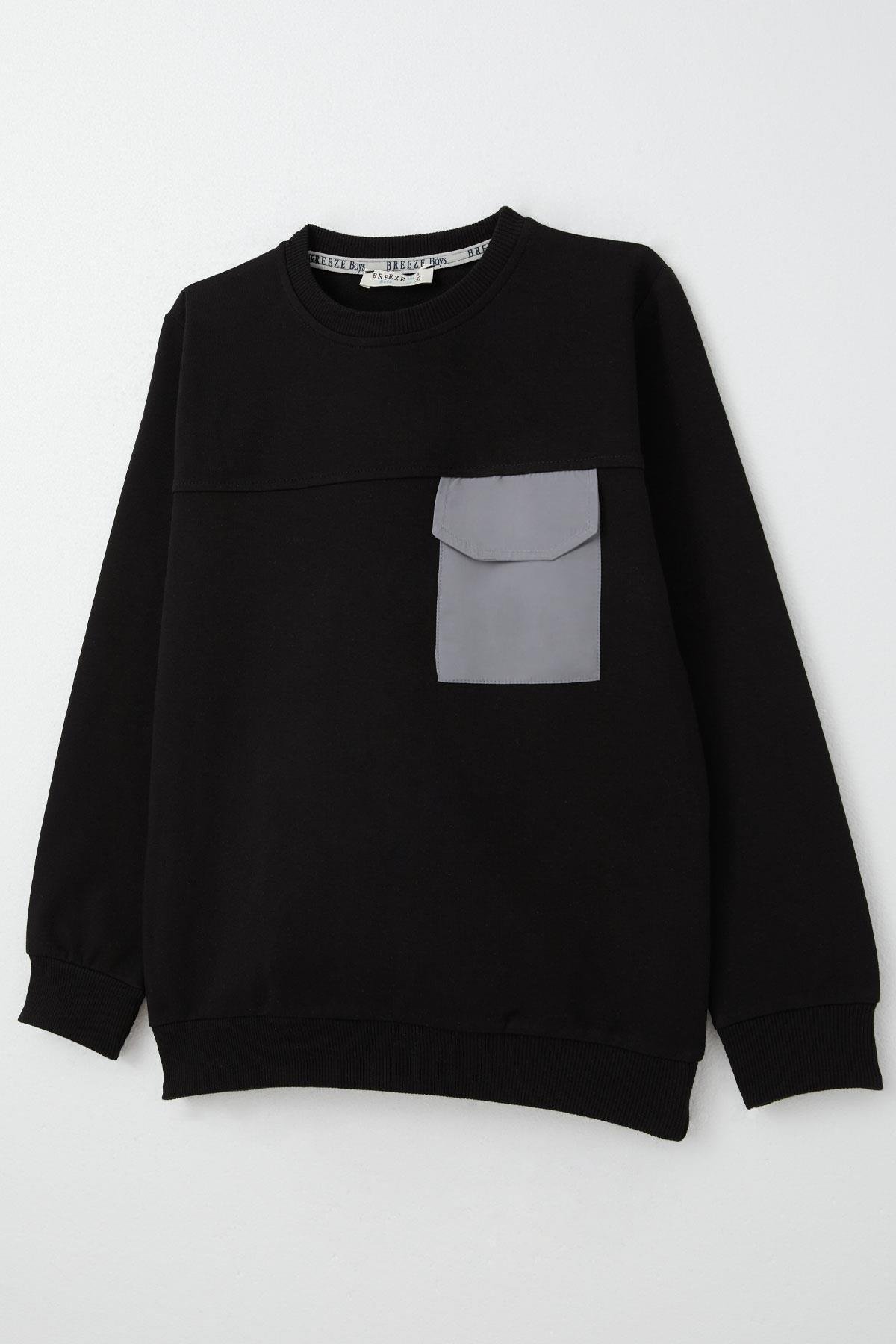 Breeze Erkek Çocuk Sweatshirt Kapaklı Cep Detaylı Siyah (6-12 Yaş)
