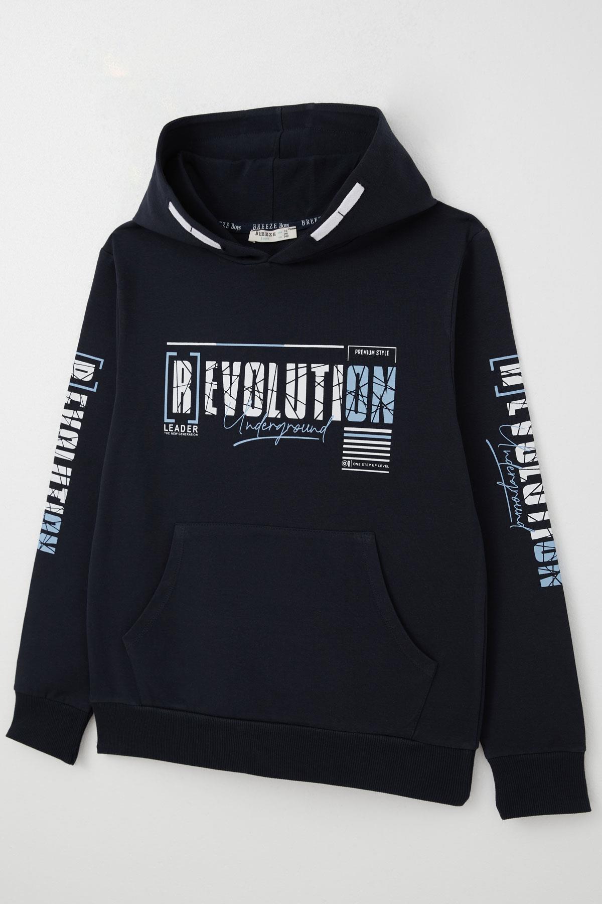 Breeze Erkek Çocuk Sweatshirt Kapüşonlu Kanguru Cepli Lacivert (9-16 Yaş)