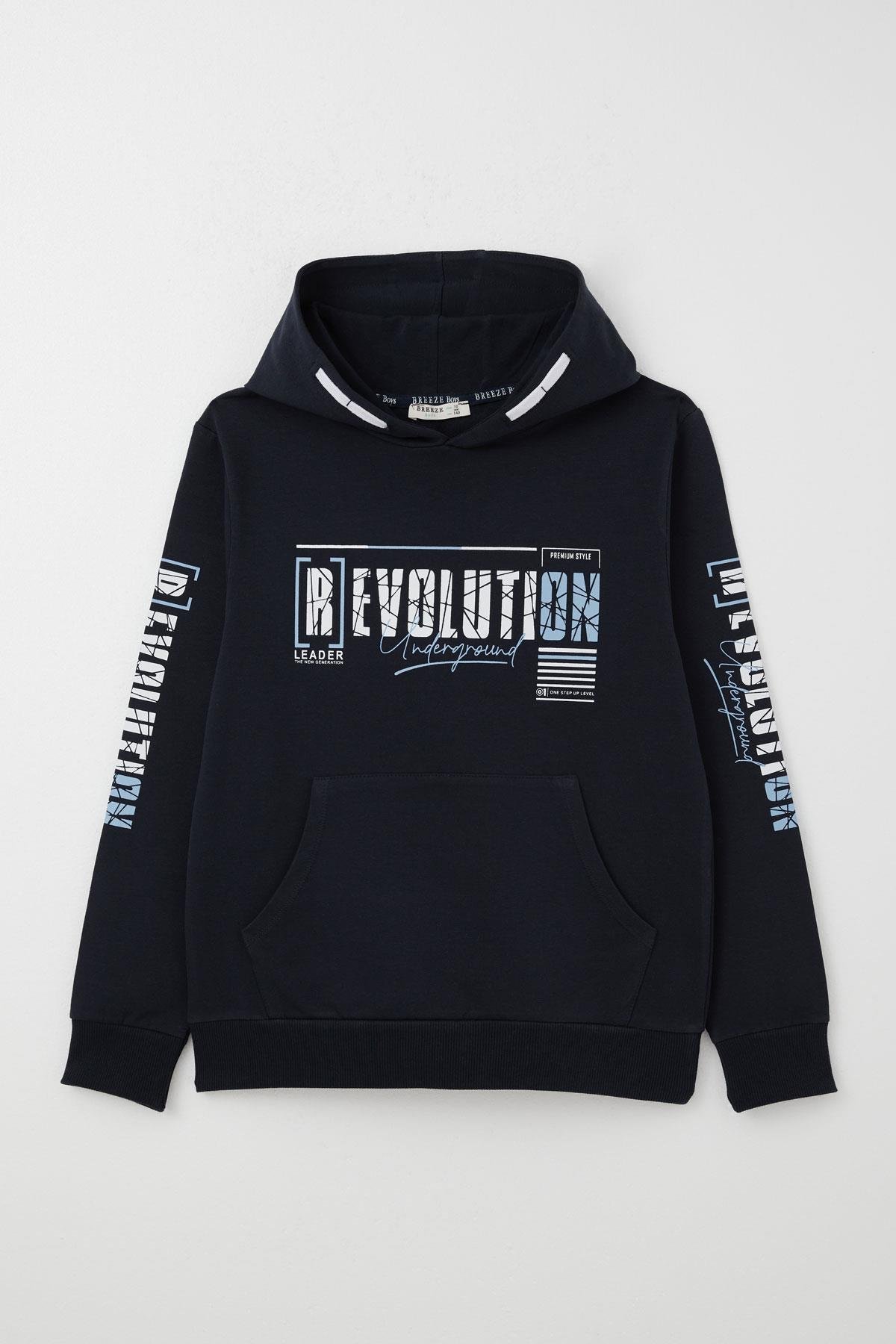 Breeze Erkek Çocuk Sweatshirt Kapüşonlu Kanguru Cepli Lacivert (9-16 Yaş)