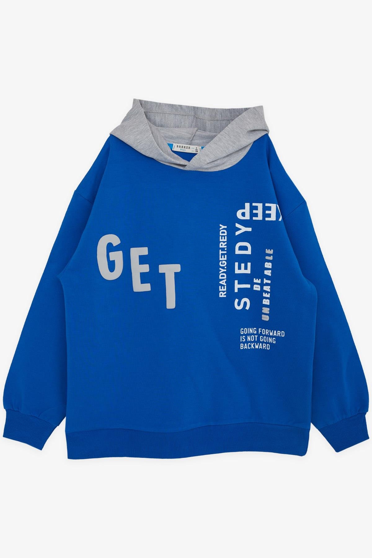 Breeze Erkek Çocuk Sweatshirt Kapüşonlu Yazı Baskılı Saks Mavisi (8-14 Yaş)