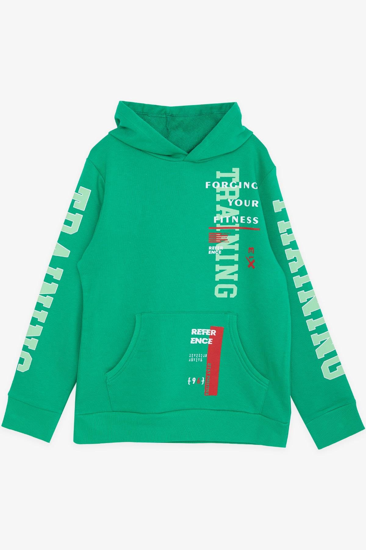 Breeze Erkek Çocuk Sweatshirt Kapüşonlu Kanguru Cepli Yeşil (9-14 Yaş)