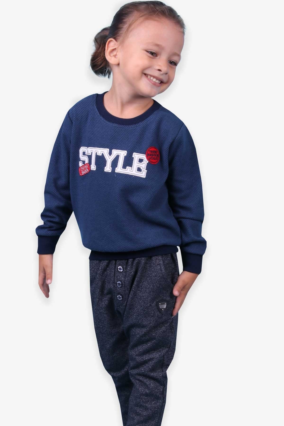 Breeze Erkek Çocuk Sweatshirt Nakışlı Koyu Mavi (2-6 Yaş)