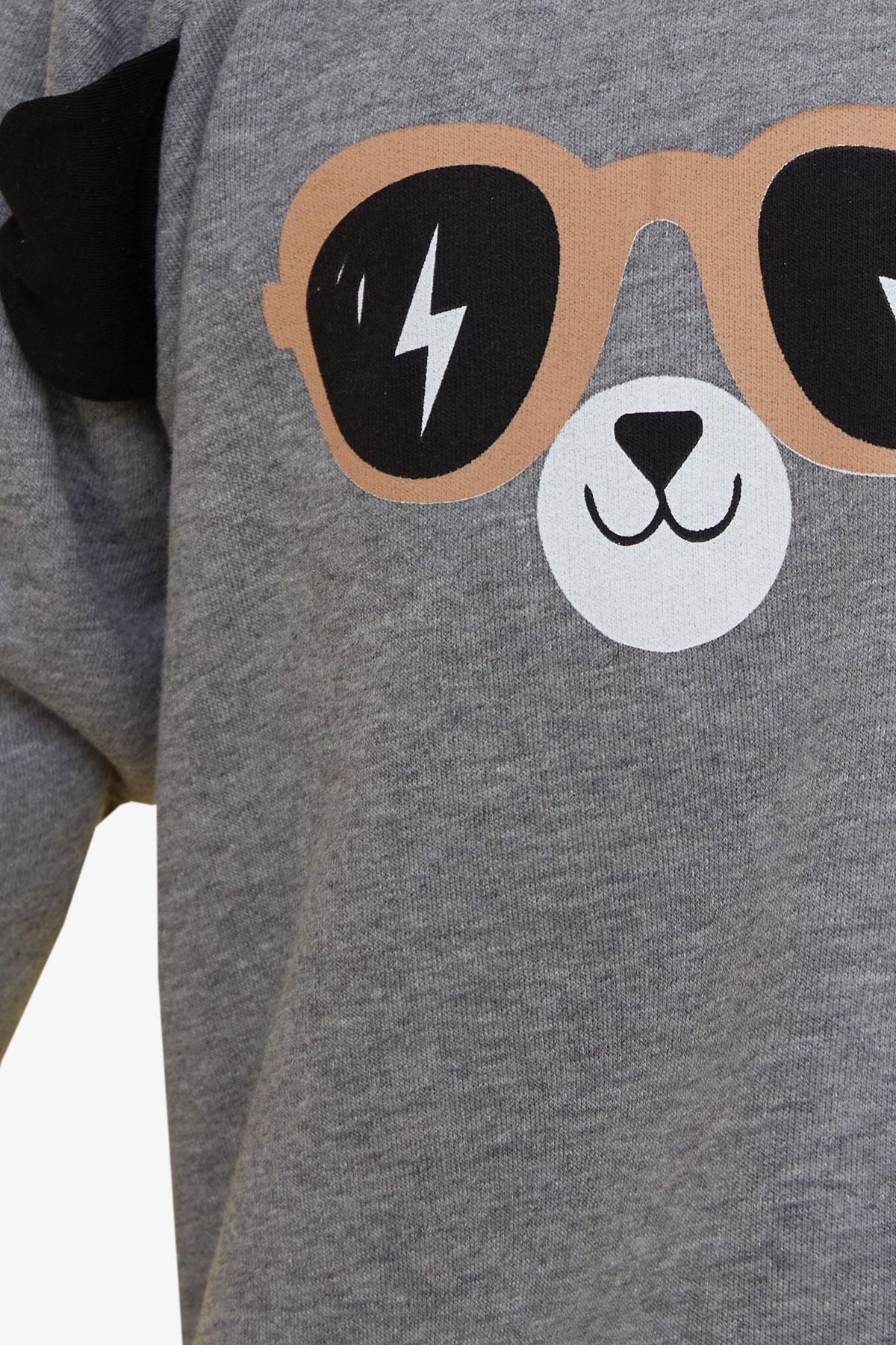 Breeze Erkek Çocuk Sweatshirt Sevimli Ayıcık Baskılı Kulakları Hareketli Koyu Gri Melanj (2-6 Yaş)