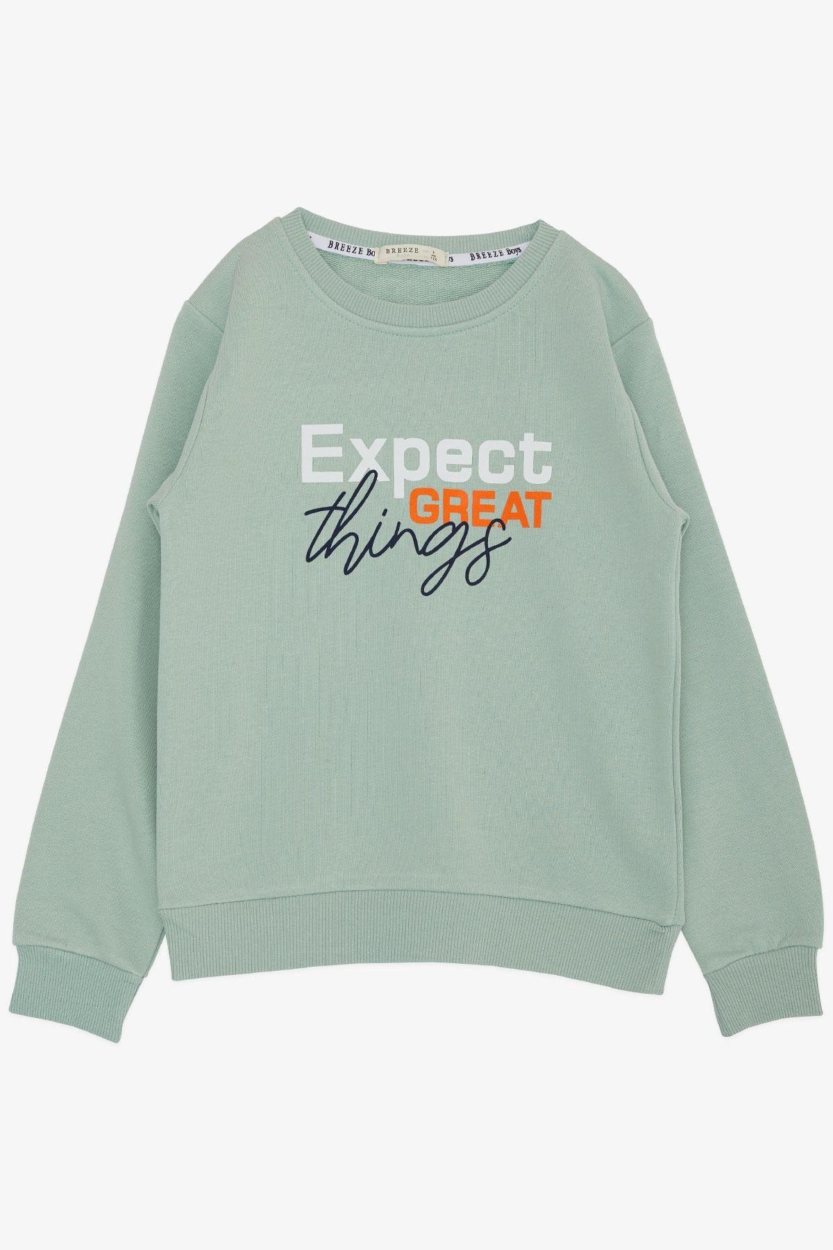 Breeze Erkek Çocuk Sweatshirt Yazı Baskılı Mint Yeşili (4-8 Yaş)