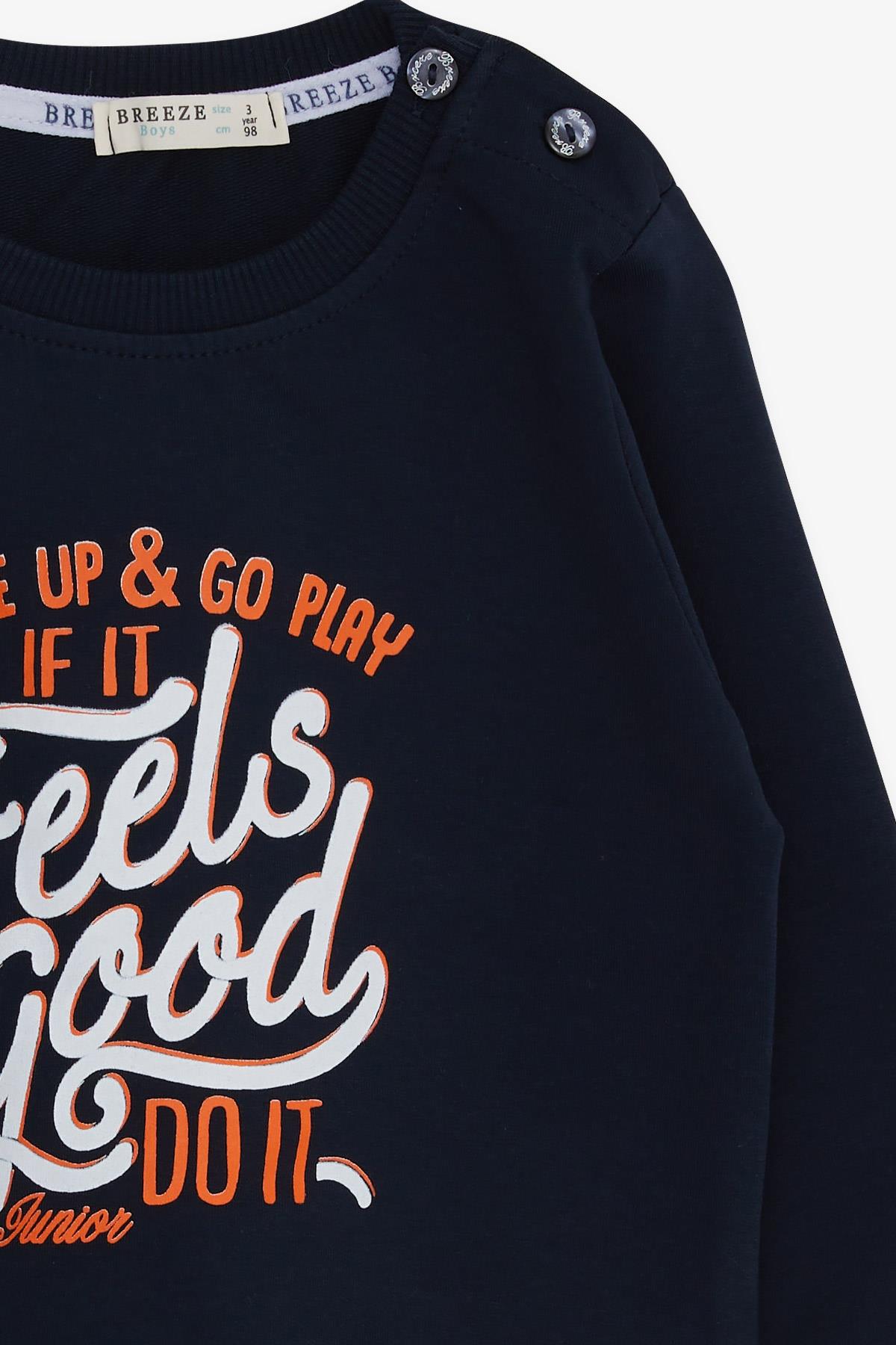 Breeze Erkek Çocuk Sweatshirt Yazı Baskılı Lacivert (2-6 Yaş)