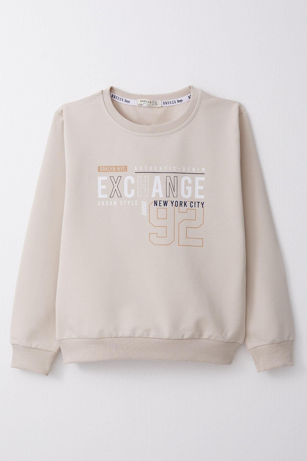 Breeze Erkek Çocuk Sweatshirt Yazı Baskılı Bej (4-8 Yaş)