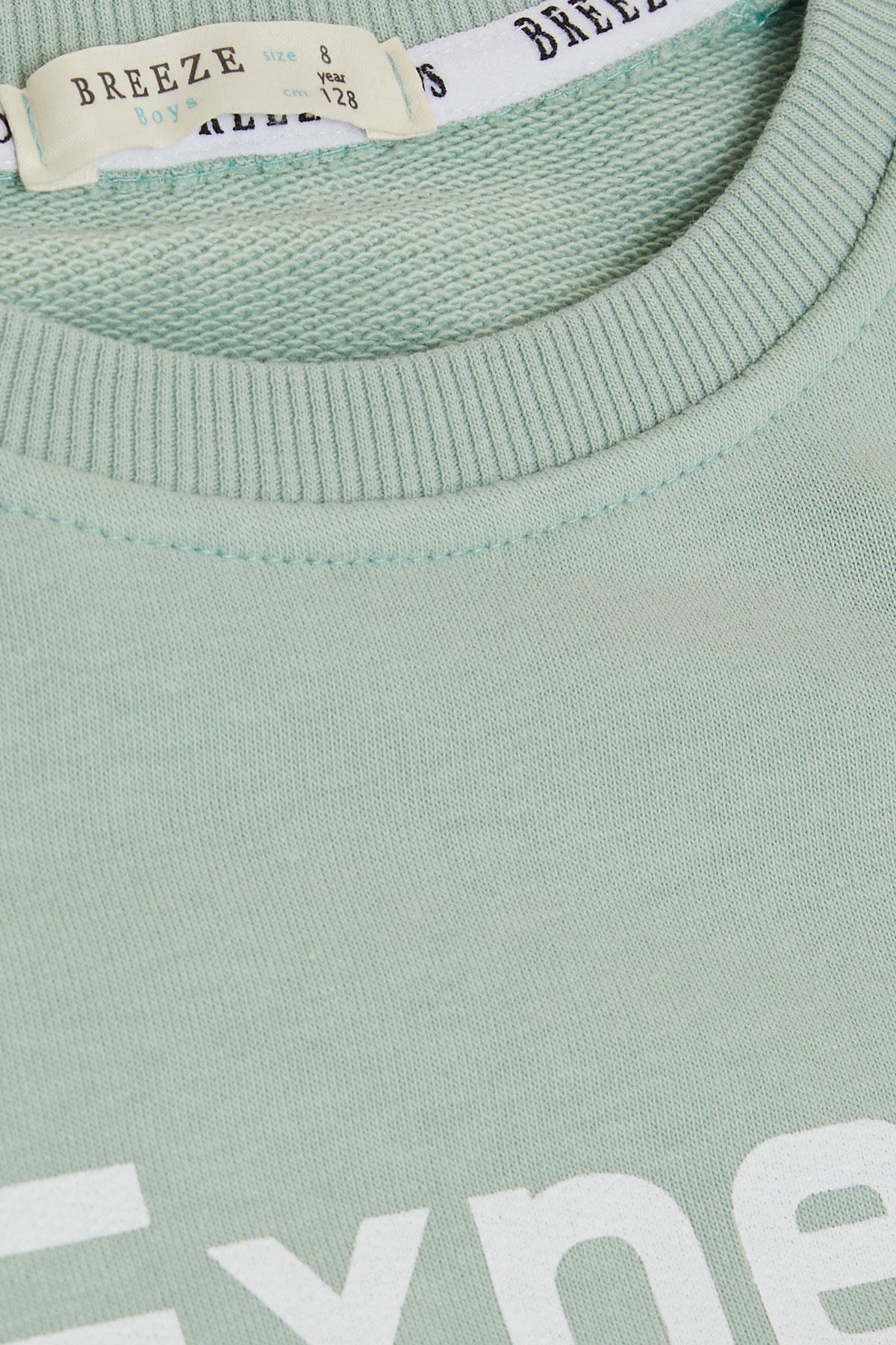 Breeze Erkek Çocuk Sweatshirt Yazı Baskılı Mint Yeşili (4-8 Yaş)