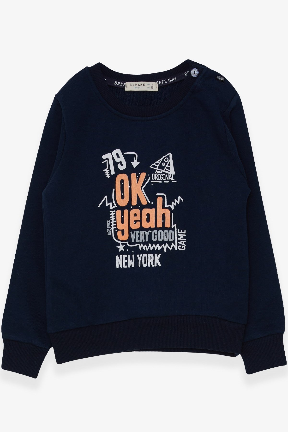 Breeze Erkek Çocuk Sweatshirt Yazı Baskılı Lacivert (2-6 Yaş)