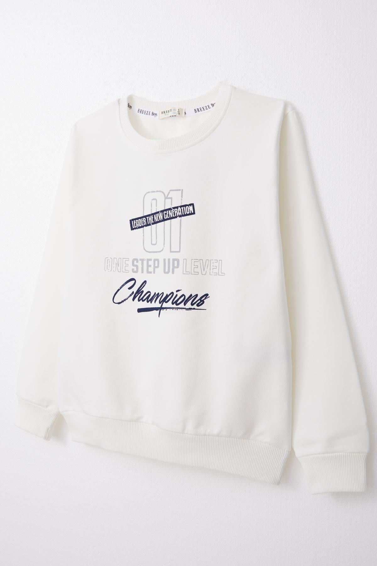 Breeze Erkek Çocuk Sweatshirt Yazı Baskılı Ekru (4-8 Yaş)