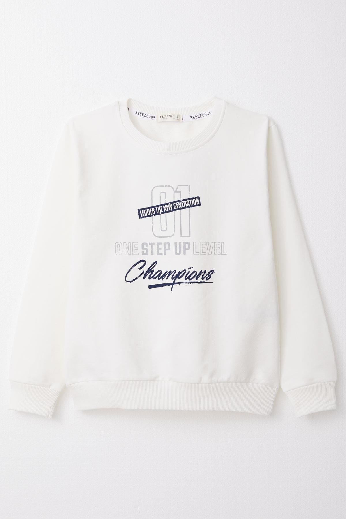 Breeze Erkek Çocuk Sweatshirt Yazı Baskılı Ekru (4-8 Yaş)