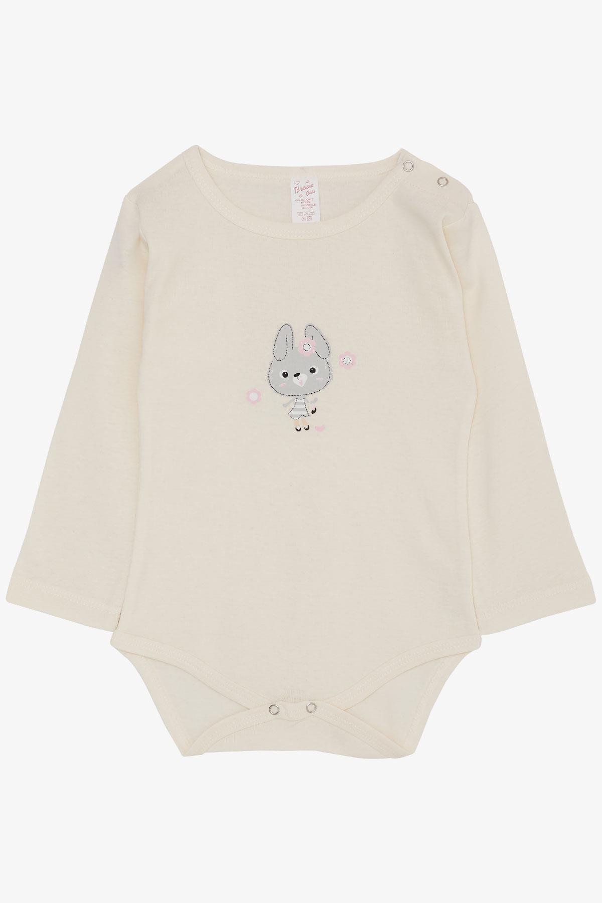 Breeze Kız Bebek Çıtçıtlı Zıbın Body Havalı Tavşancık Baskılı Krem (9 Ay-3 Yaş)