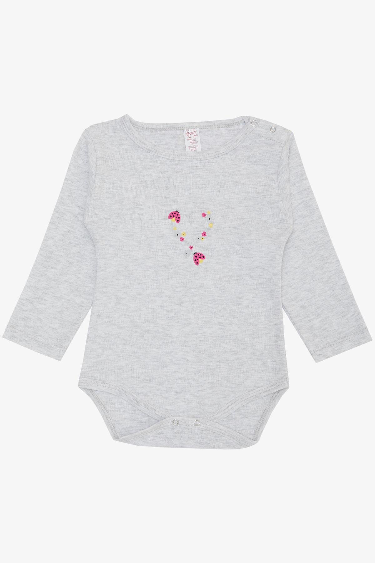 Breeze Kız Bebek Çıtçıtlı Zıbın Body Uğur Böceği Baskılı Çiçekli Açık Gri Melanj (9 Ay-3 Yaş)
