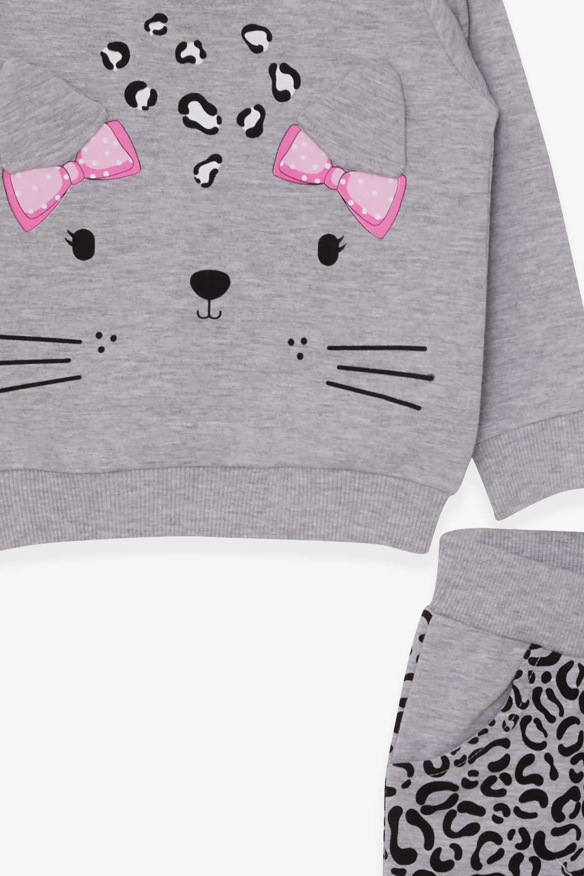 Breeze Kız Bebek Eşofman Takımı Leoparlı Gri Melanj (1 Yaş)