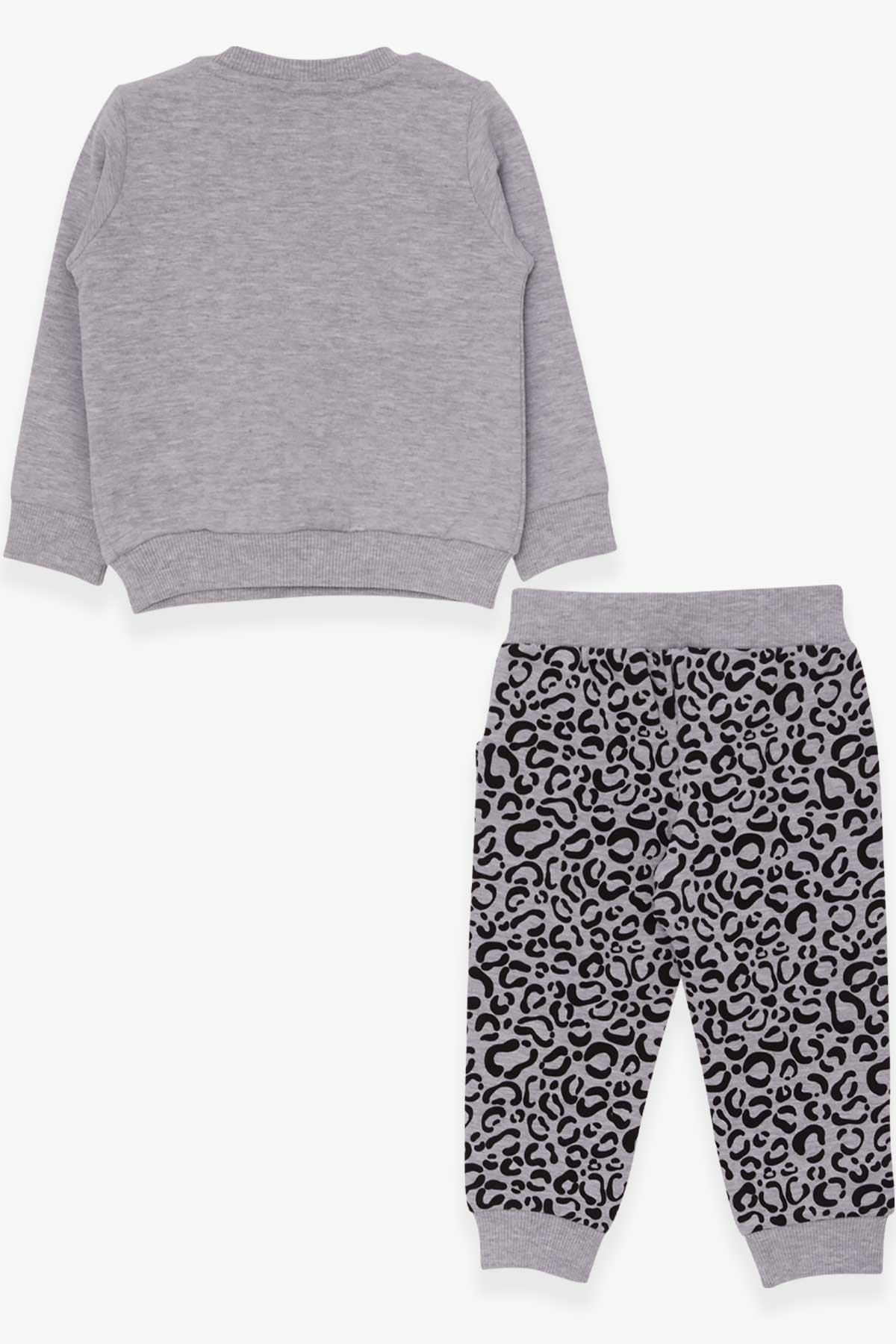 Breeze Kız Bebek Eşofman Takımı Leoparlı Gri Melanj (1 Yaş)