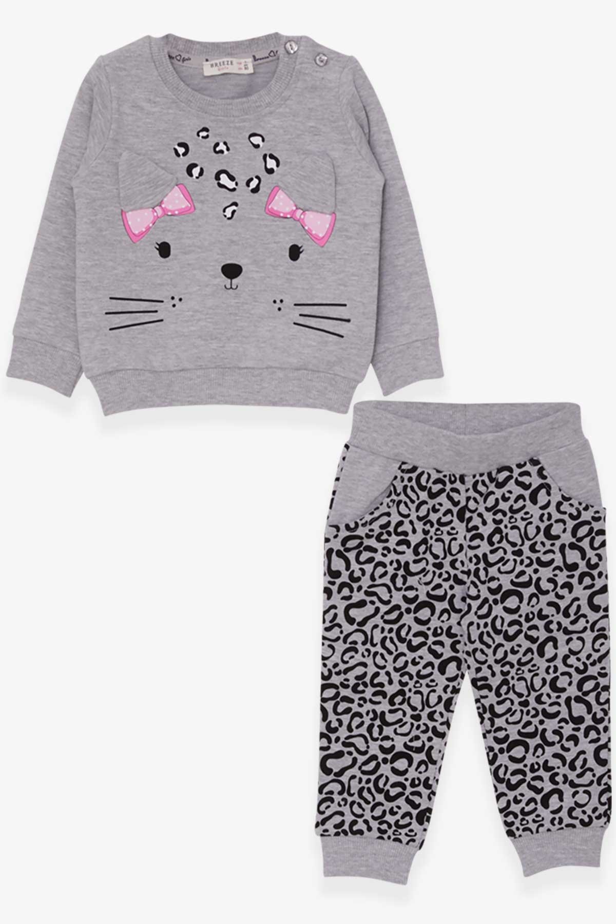 Breeze Kız Bebek Eşofman Takımı Leoparlı Gri Melanj (1 Yaş)