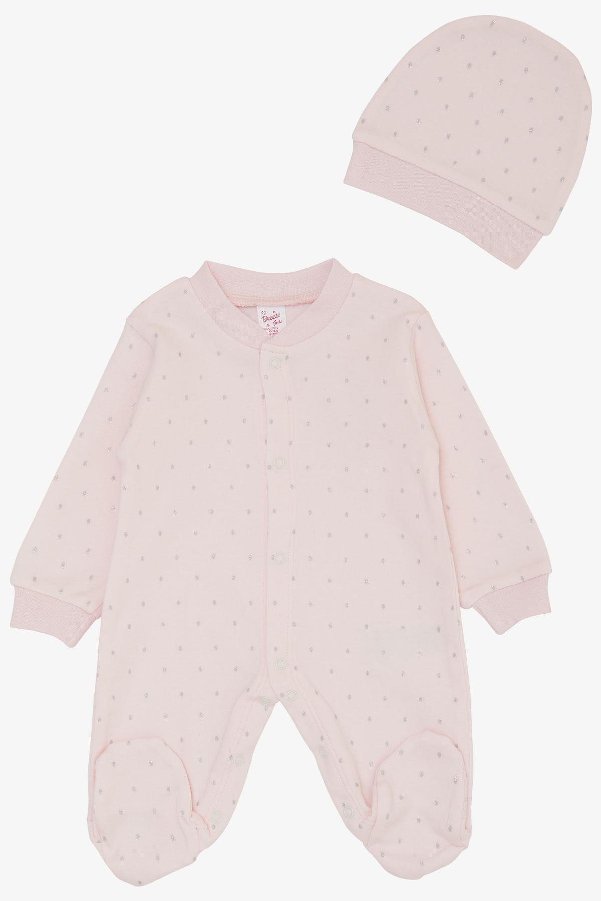 Breeze Kız Bebek Patikli Tulum Puantiye Desenli Pudra (0-6 Ay)