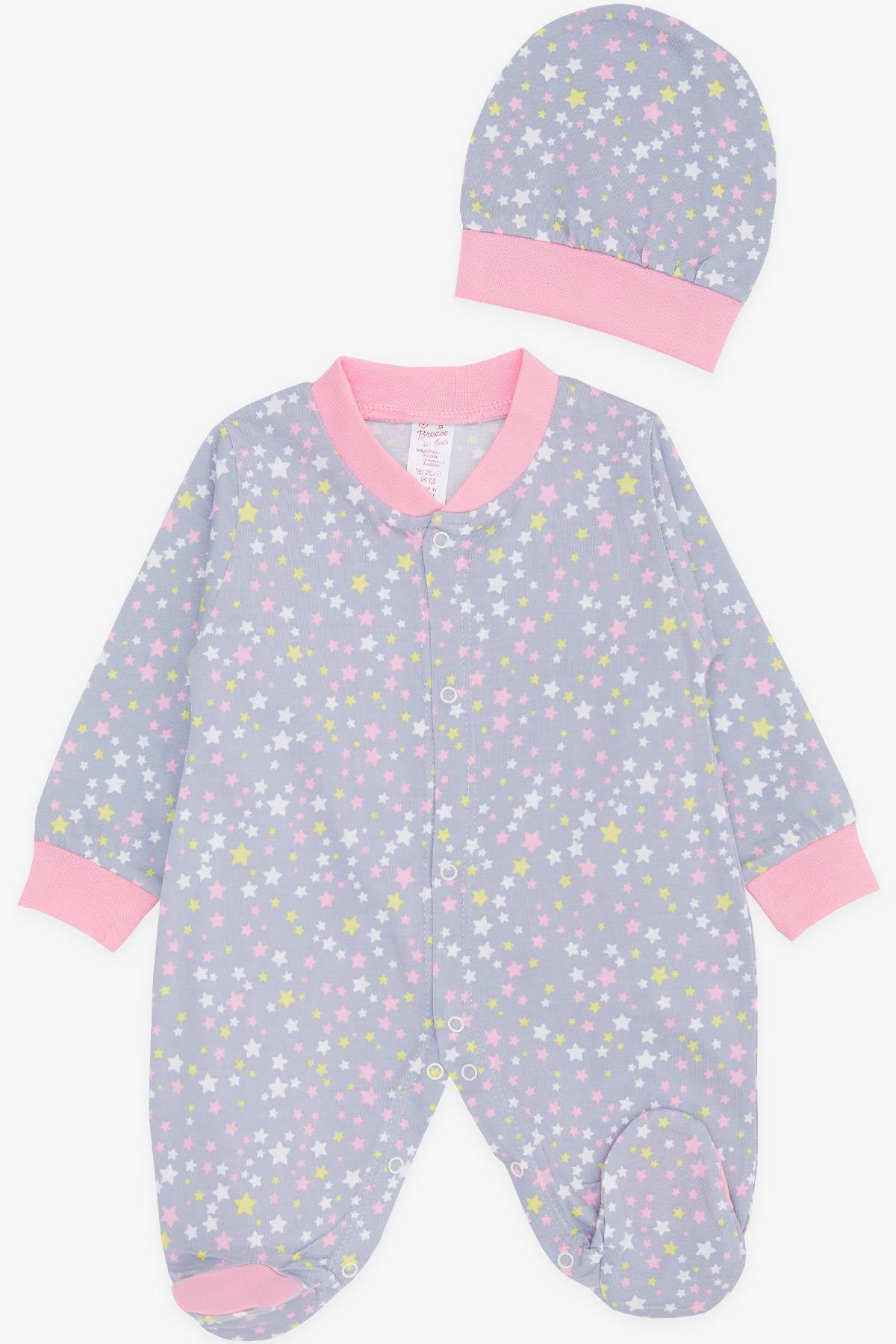 Breeze Kız Bebek Patikli Tulum Renkli Yıldız Desenli Gri (0-6 Ay)
