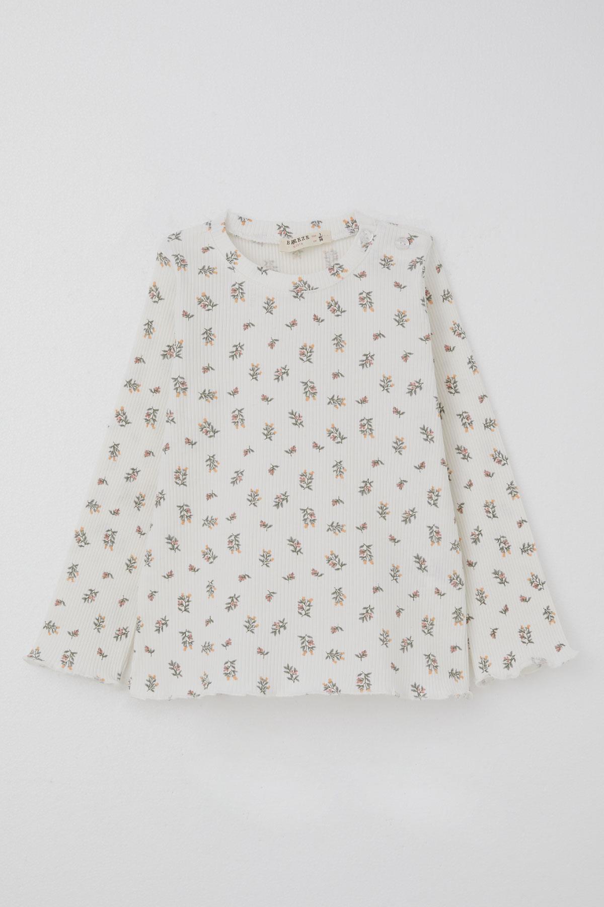 Breeze Kız Bebek Pijama Takımı Çiçek Desenli Omuzu Düğmeli Ekru (9 Ay-3 Yaş)