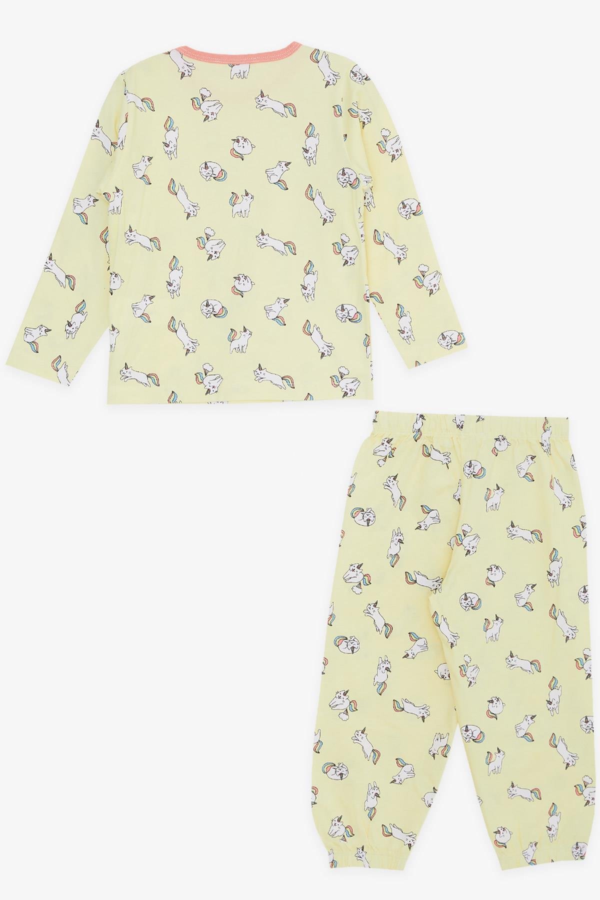 Breeze Kız Bebek Pijama Takımı Kedicorn Desenli Sarı (9 Ay-3 Yaş)