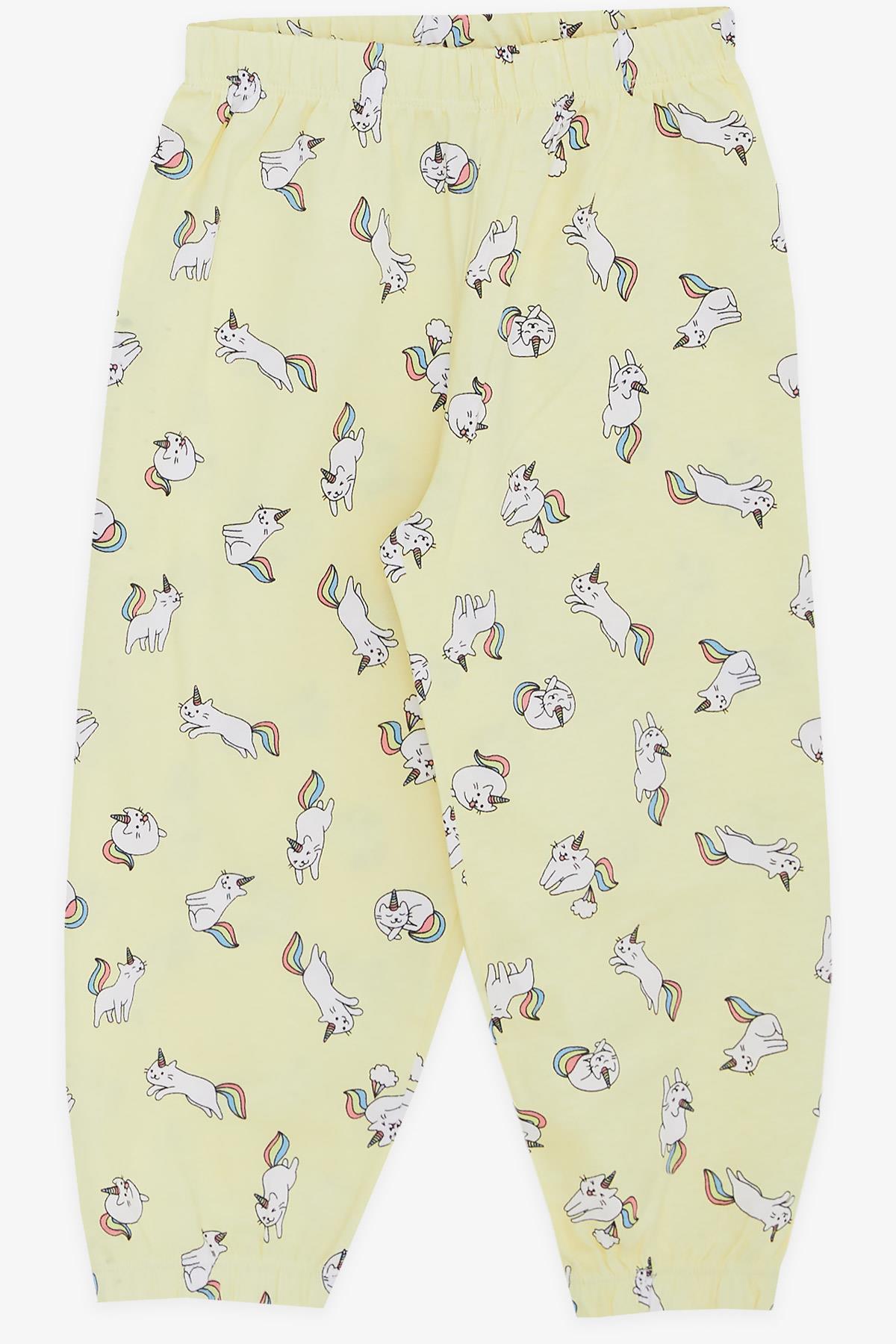 Breeze Kız Bebek Pijama Takımı Kedicorn Desenli Sarı (9 Ay-3 Yaş)