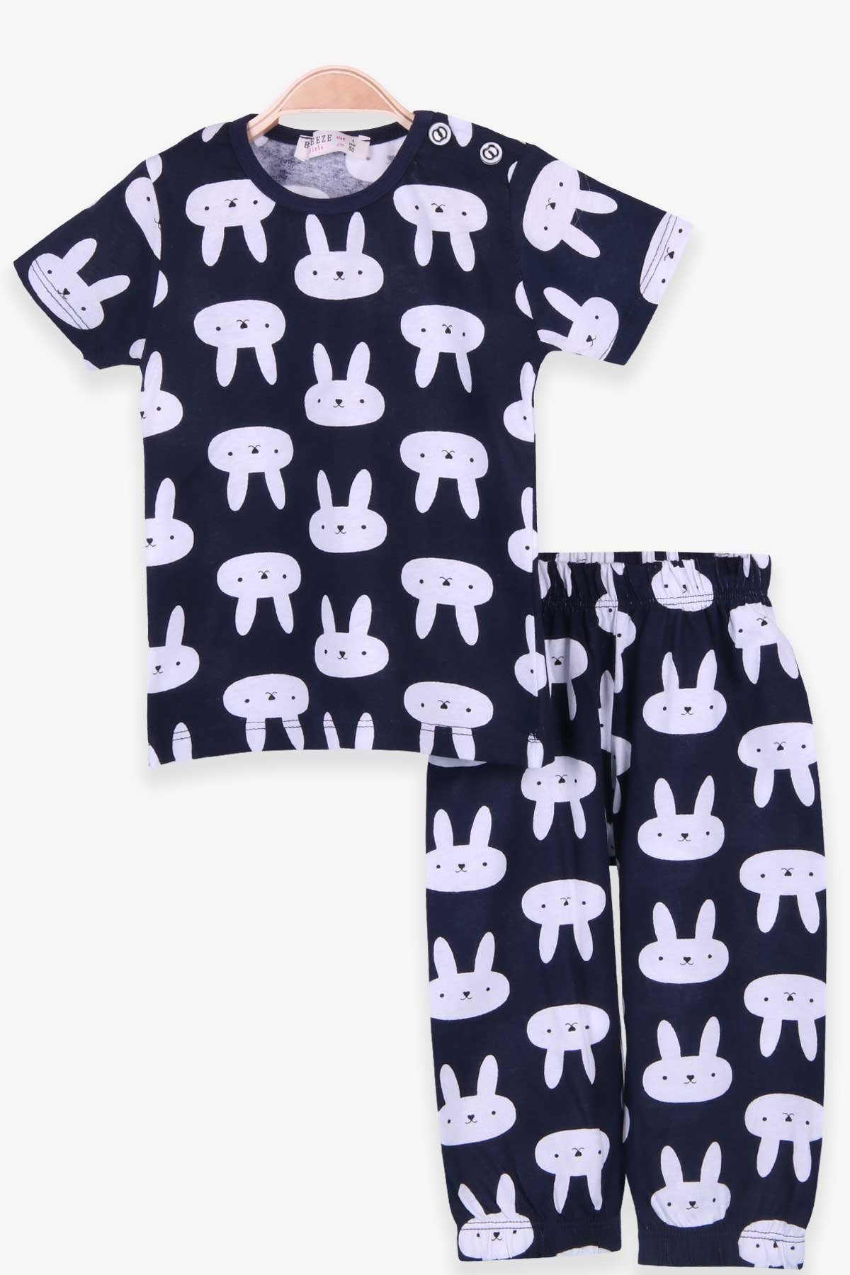 Breeze Kız Bebek Pijama Takımı Tavşan Desenli Lacivert (9 Ay-3 Yaş)